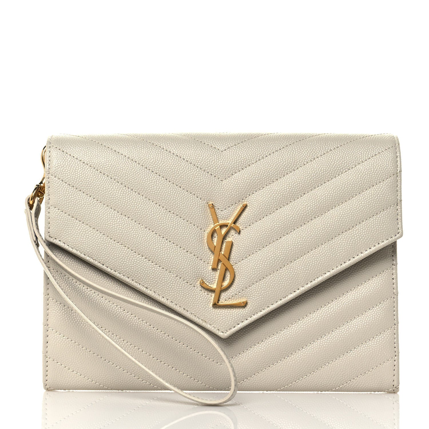 Saint Laurent Grain De Poudre Matelasse Chevron Monogram Envelope Clutch Blanc Vintage 1 of 8