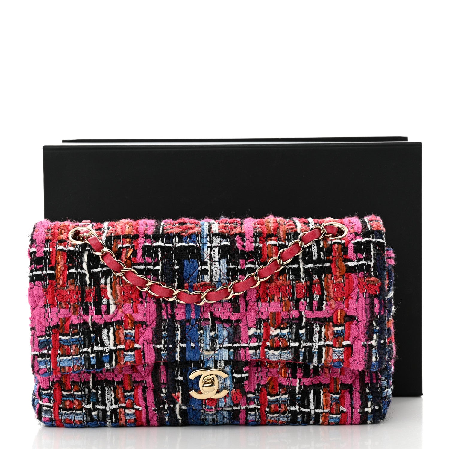 Chanel Tweed Quilted Medium Double Flap Red Pink Black 13 of 13