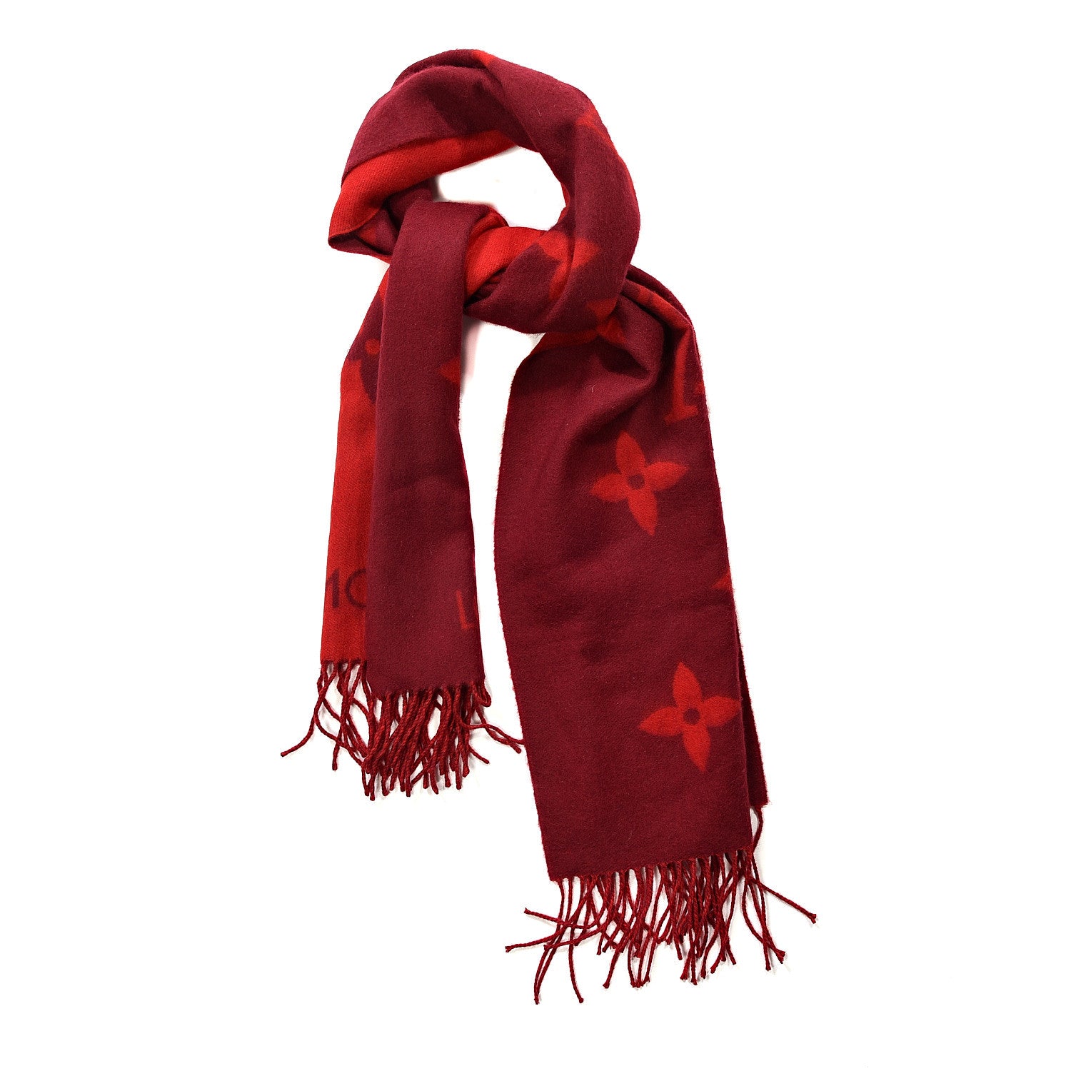 LOUIS VUITTON Reykjavik マフラー 赤 Louis Vuitton Cashmere Monogram Reykjavik Scarf Cherry 538506