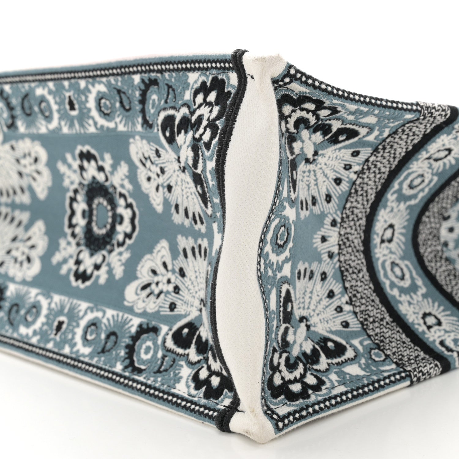 Christian Dior Canvas Butterfly Bandana Embroidered Medium Book Tote Black White 10 of 15