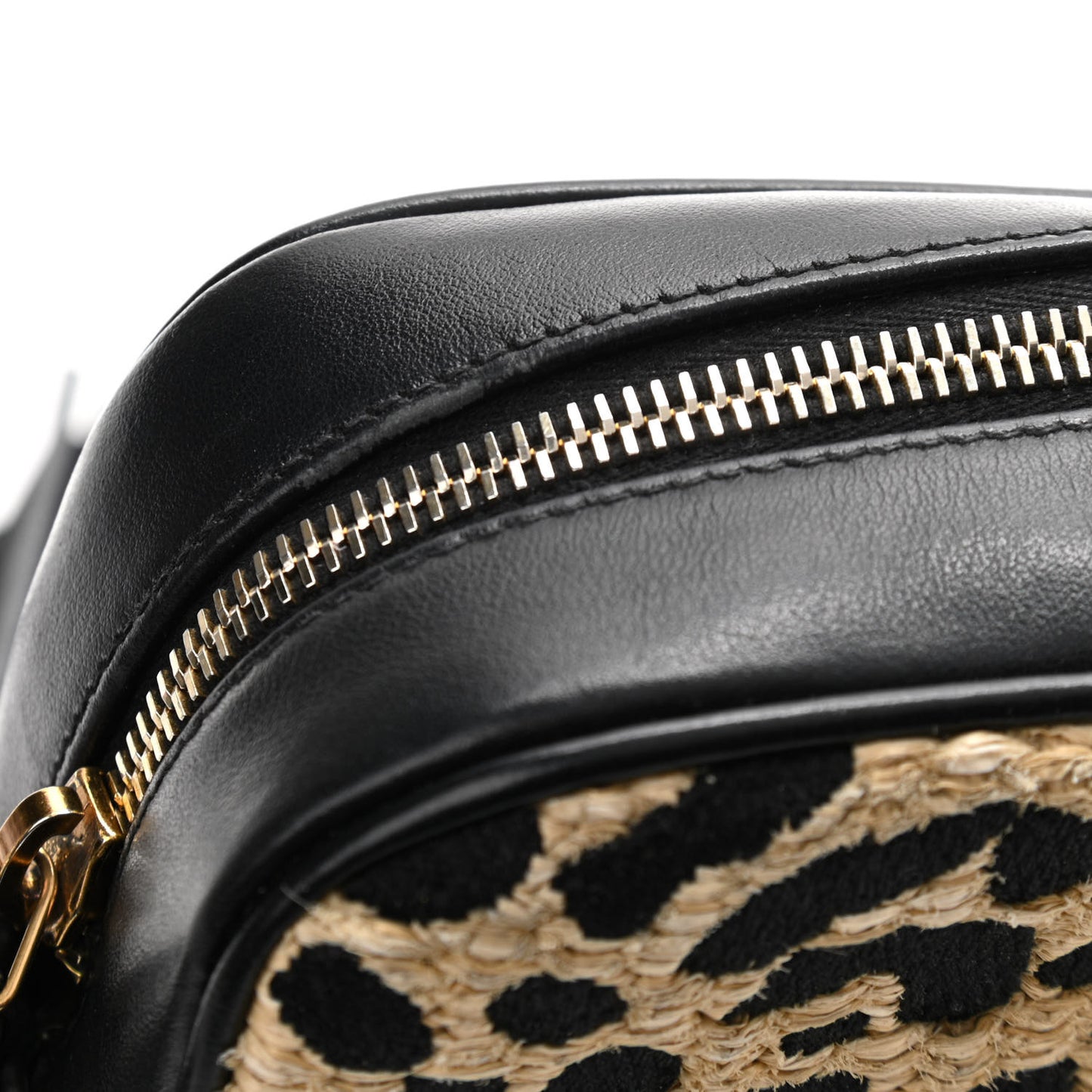 Raffia Calfskin Leopard Print Monogram Lou Camera Bag Natural Beige Black