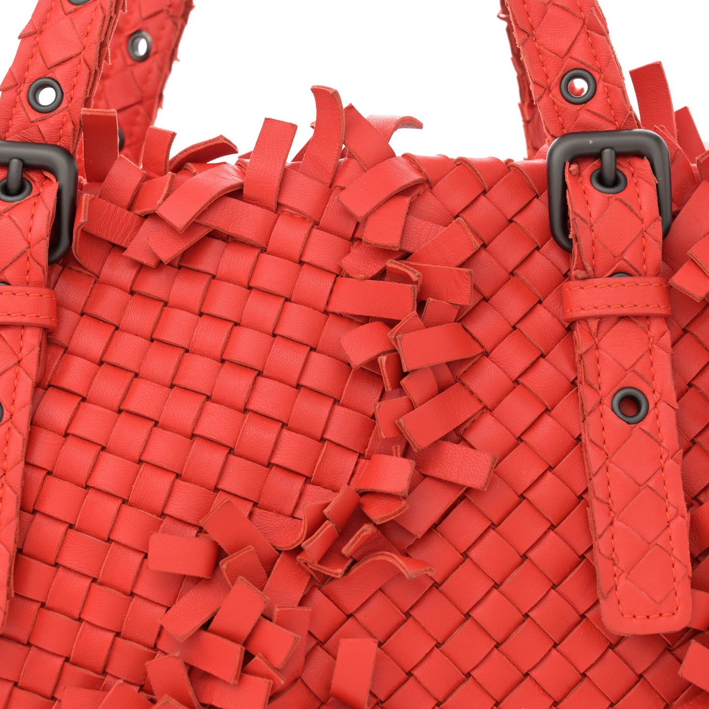 Nappa Intrecciato Patchwork Frayed Tote Red