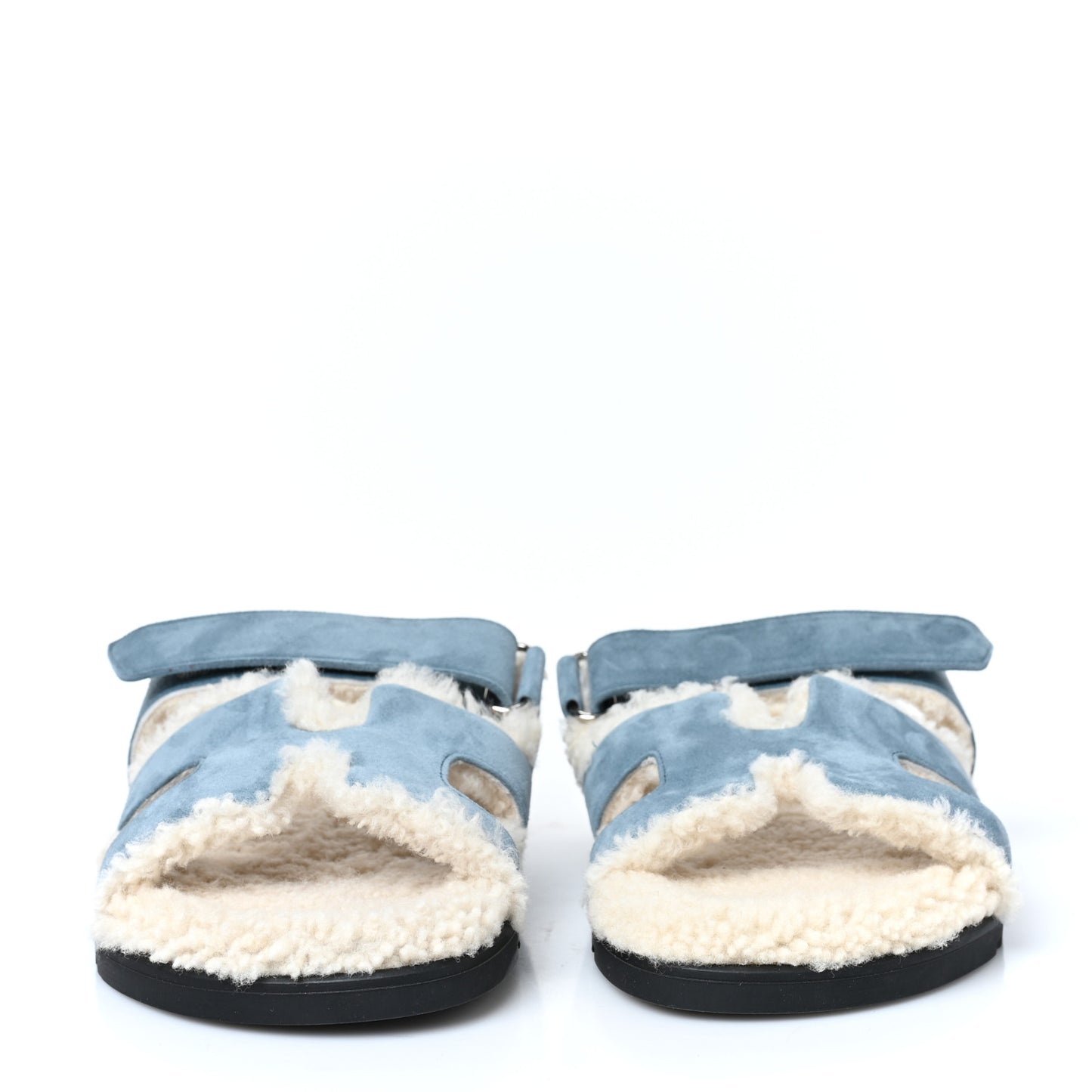 Suede Goatskin Woolskin Womens Chypre Sandals 39.5 Bleu Pinede Ecru