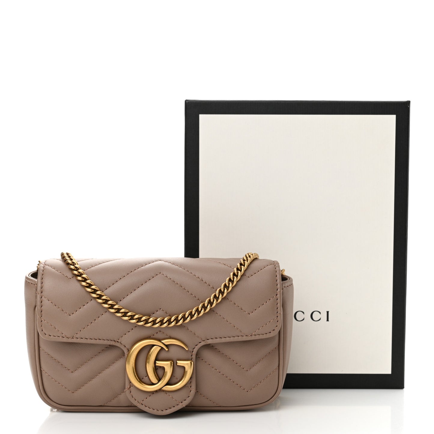 Calfskin Matelasse Super Mini GG Marmont Shoulder Bag Porcelain Rose