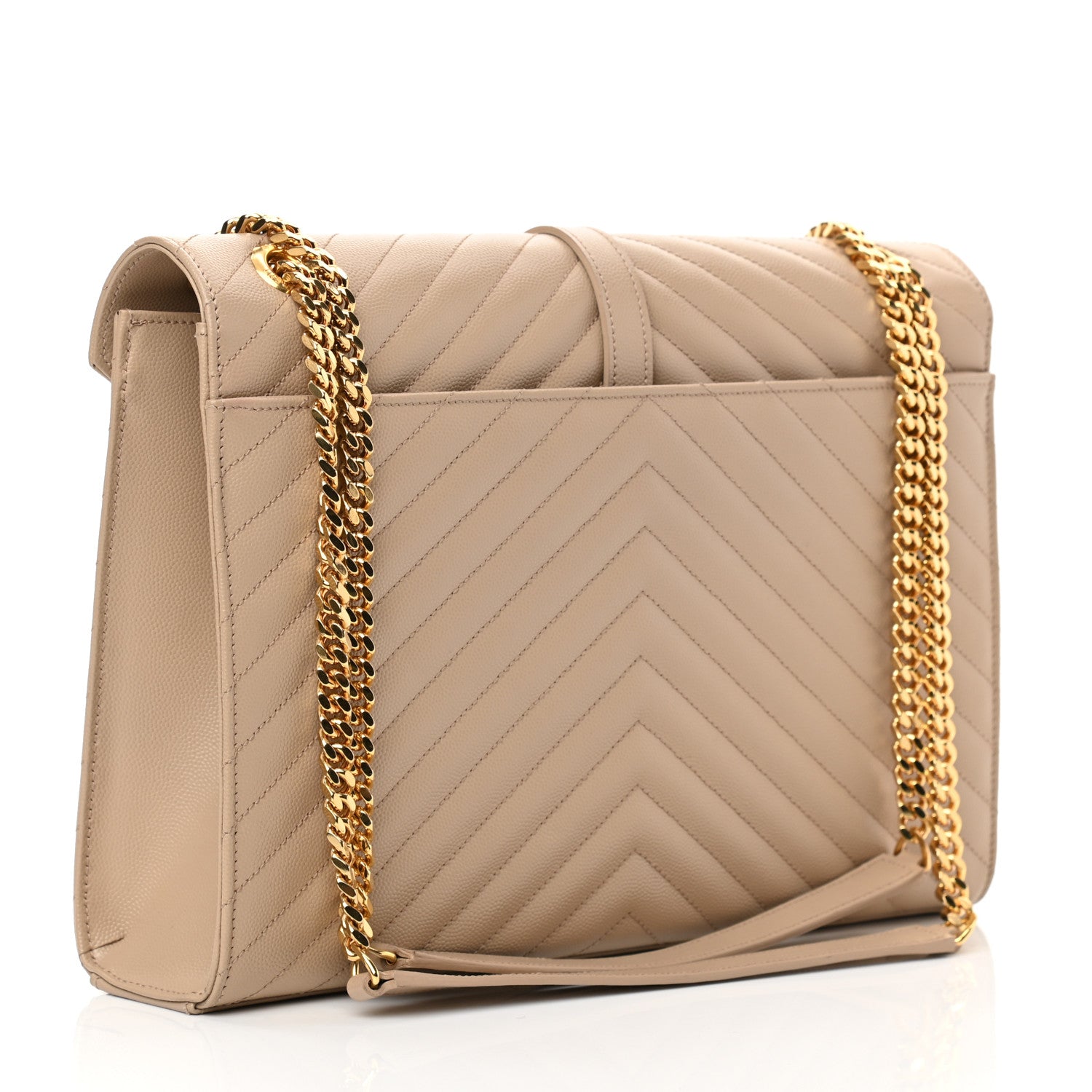 Saint Laurent Grain De Poudre Matelasse Chevron Large Monogram Satchel Dark Beige 3 of 11