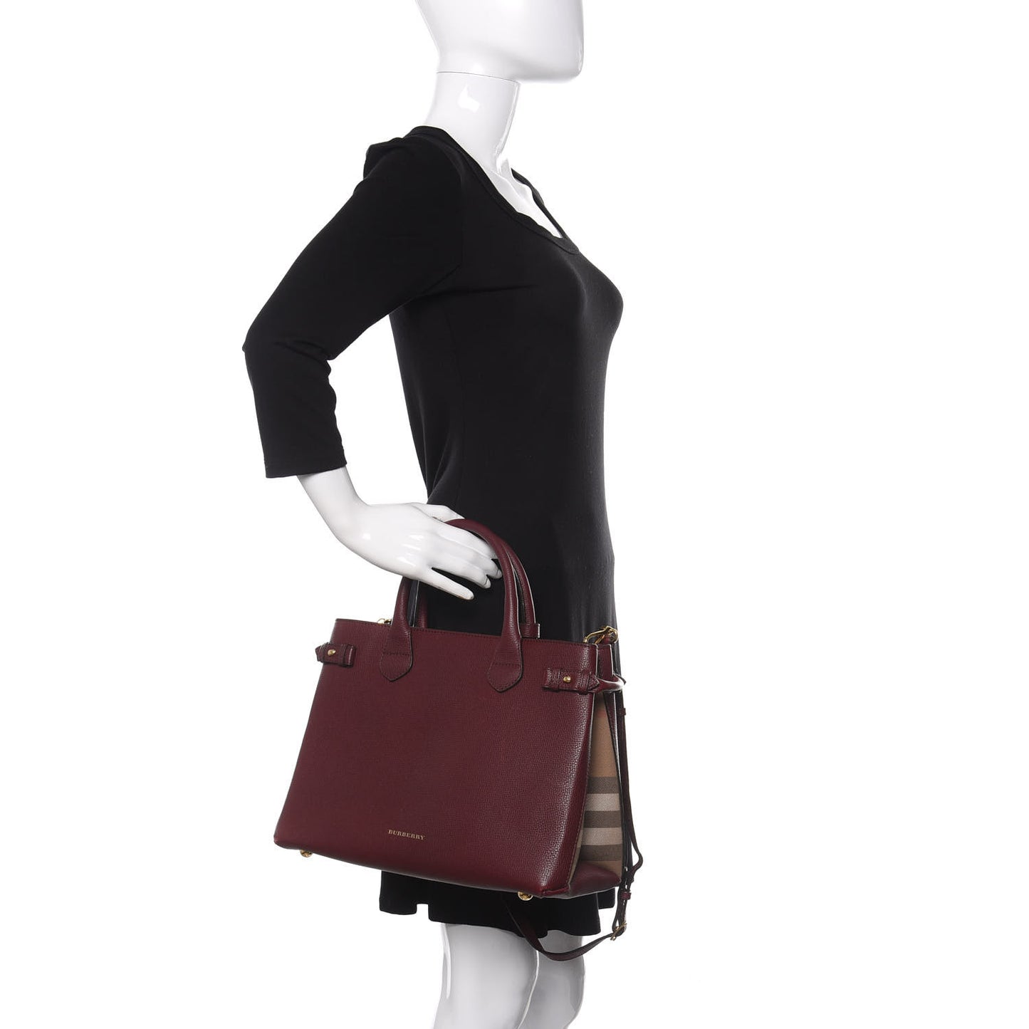 Grainy Calfskin House Check Medium Banner Tote Mahogany Red