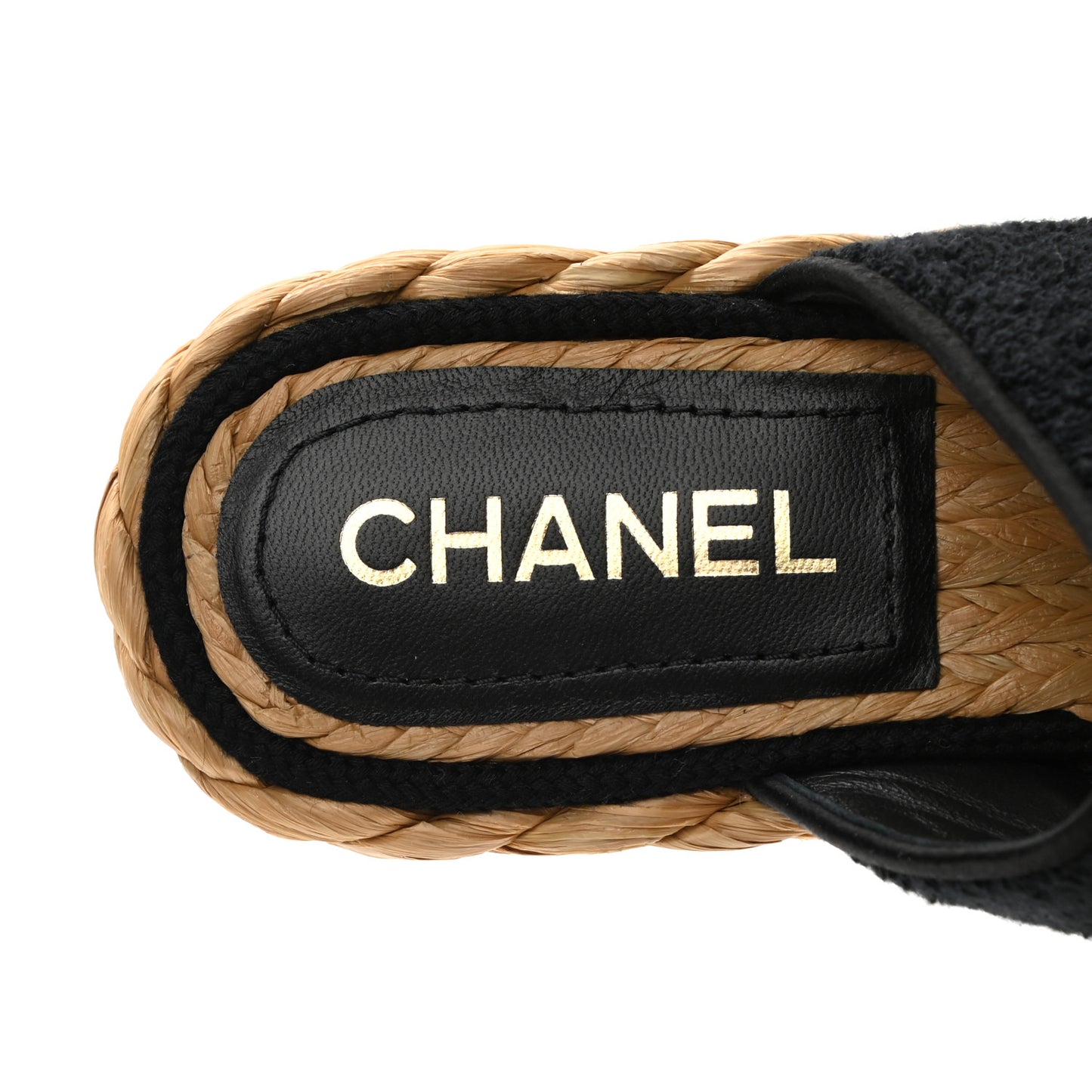 Terry Cloth Raffia CC Logo Thong Sandals 35 Black