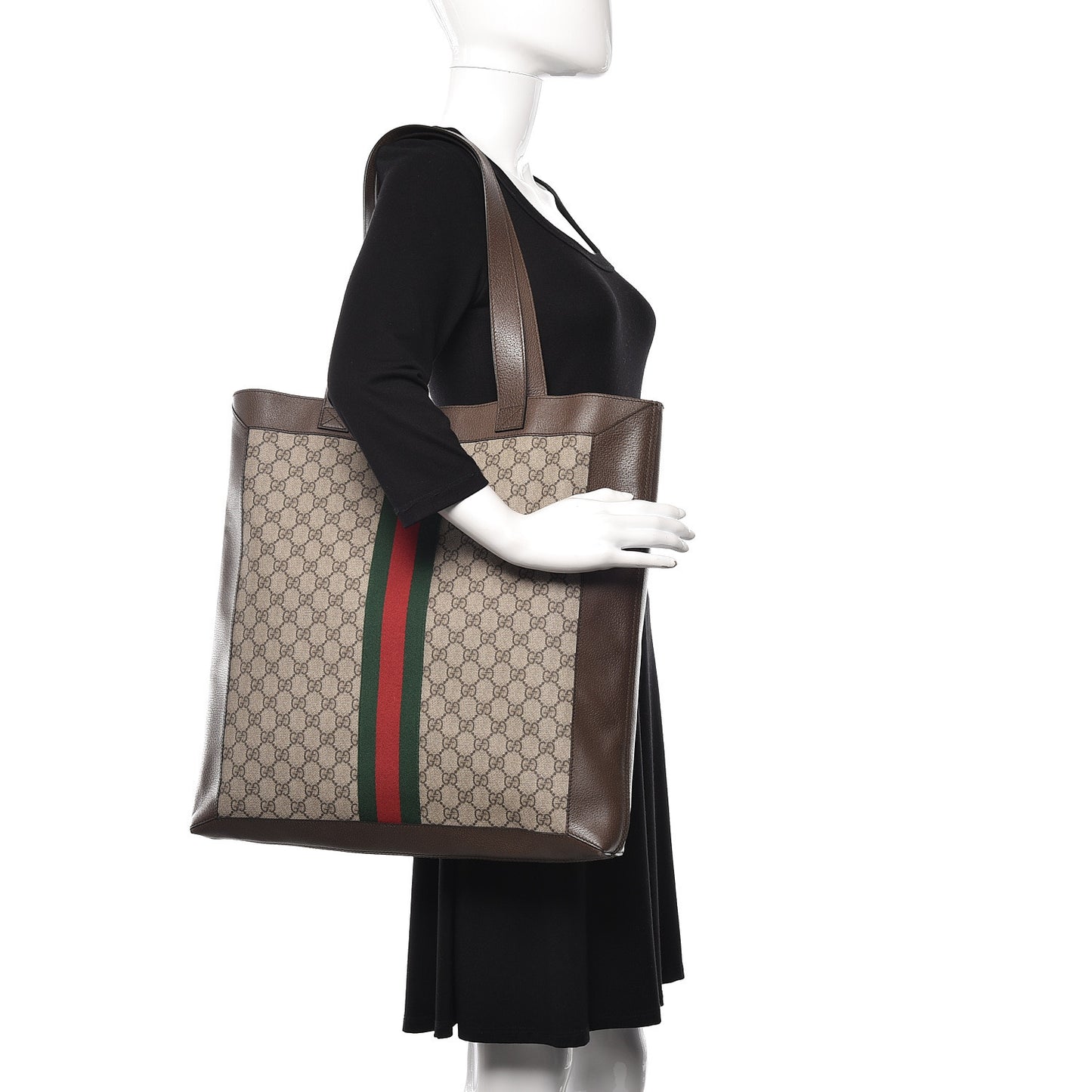 GG Supreme Monogram Web Large Ophidia Vertical Shopping Tote Brown