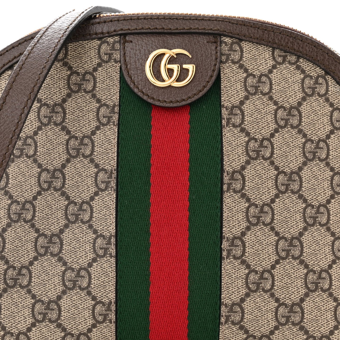 GG Supreme Monogram Textured Dollar Calfskin Web Small Ophidia Dome Shoulder Bag Beige Ebony New Acero