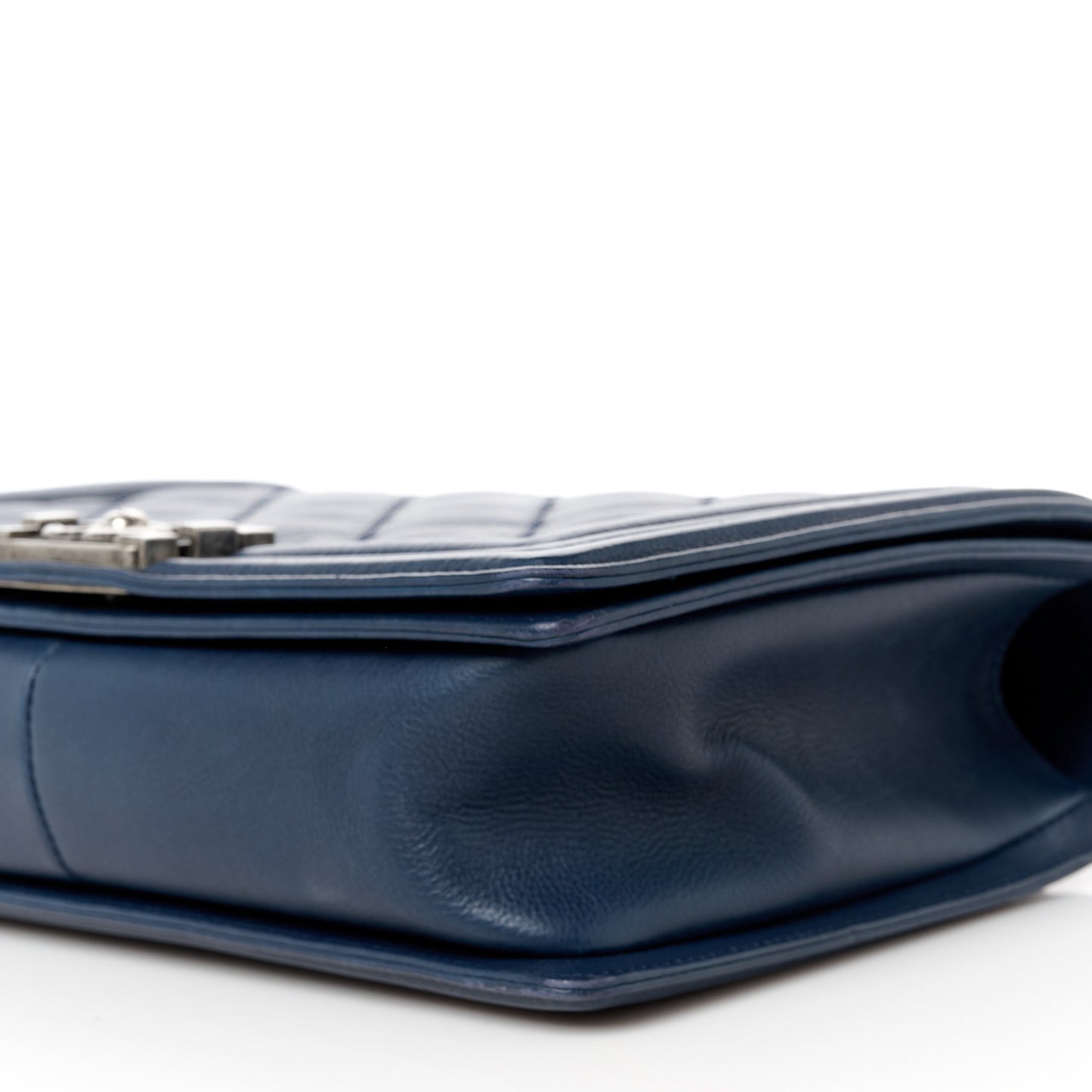 Calfskin Double Stitch New Medium Boy Flap Navy Blue