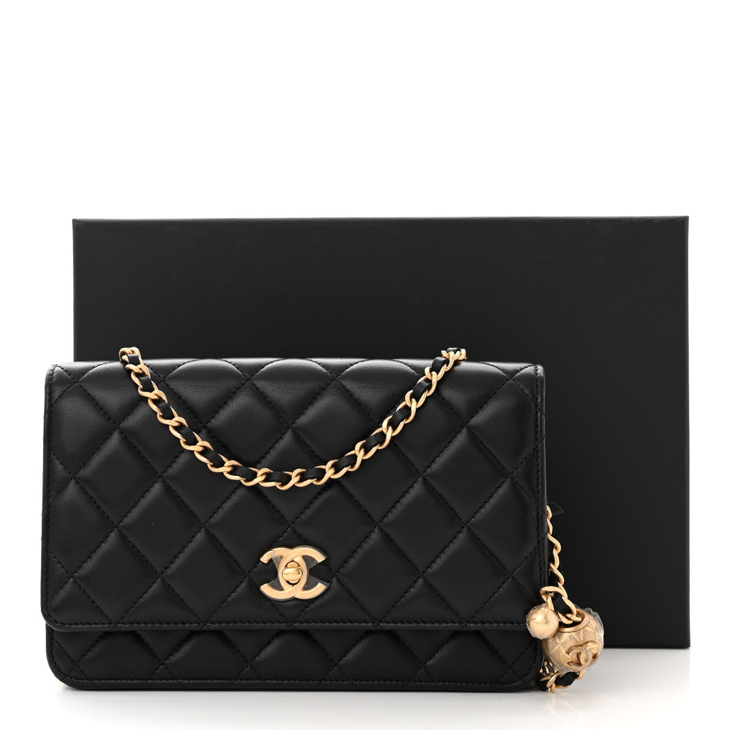 Chanel Lambskin Quilted CC Pearl Crush Wallet on Chain WOC Black 12 of 12