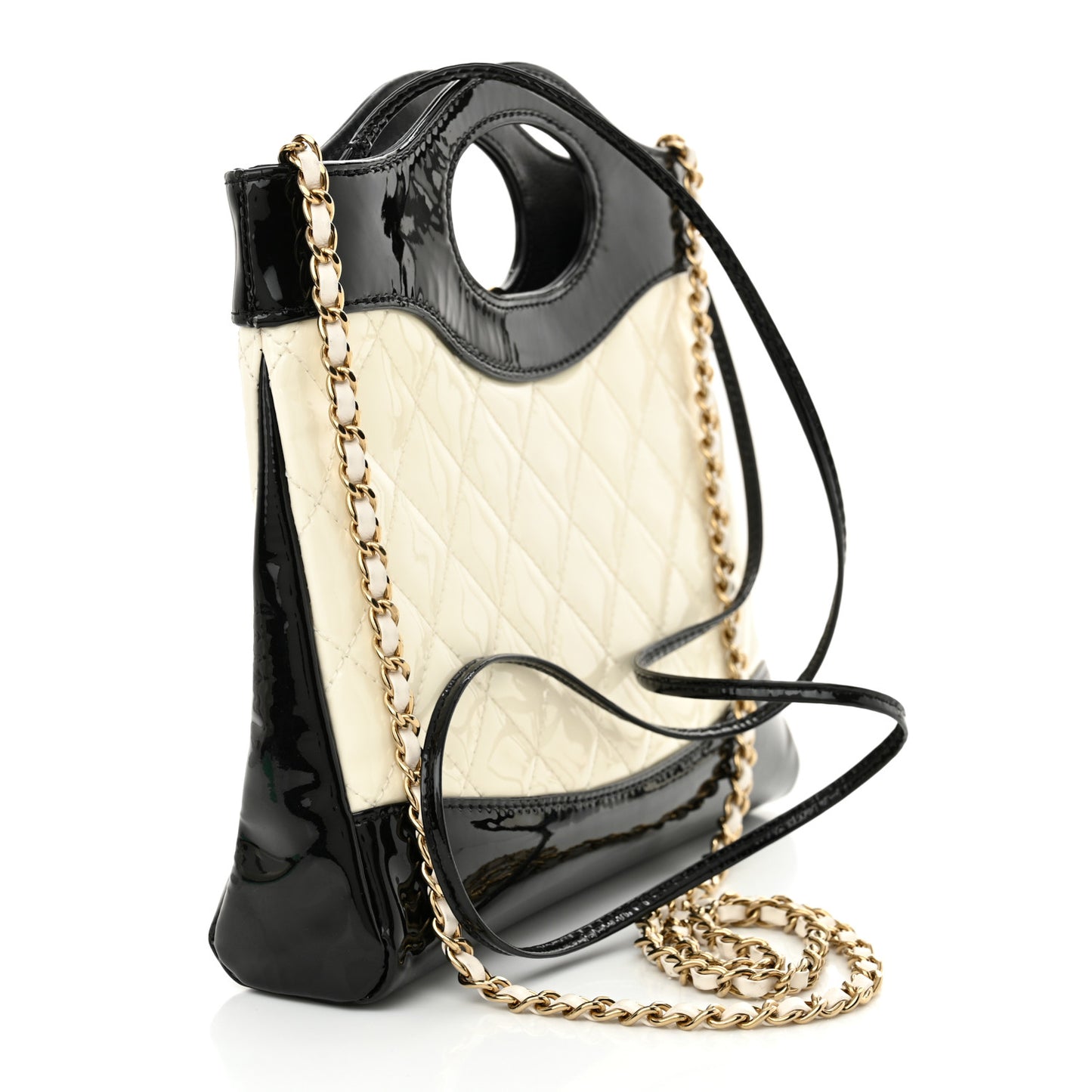 Patent Calfskin Quilted Mini 31 Shopping Bag White Black