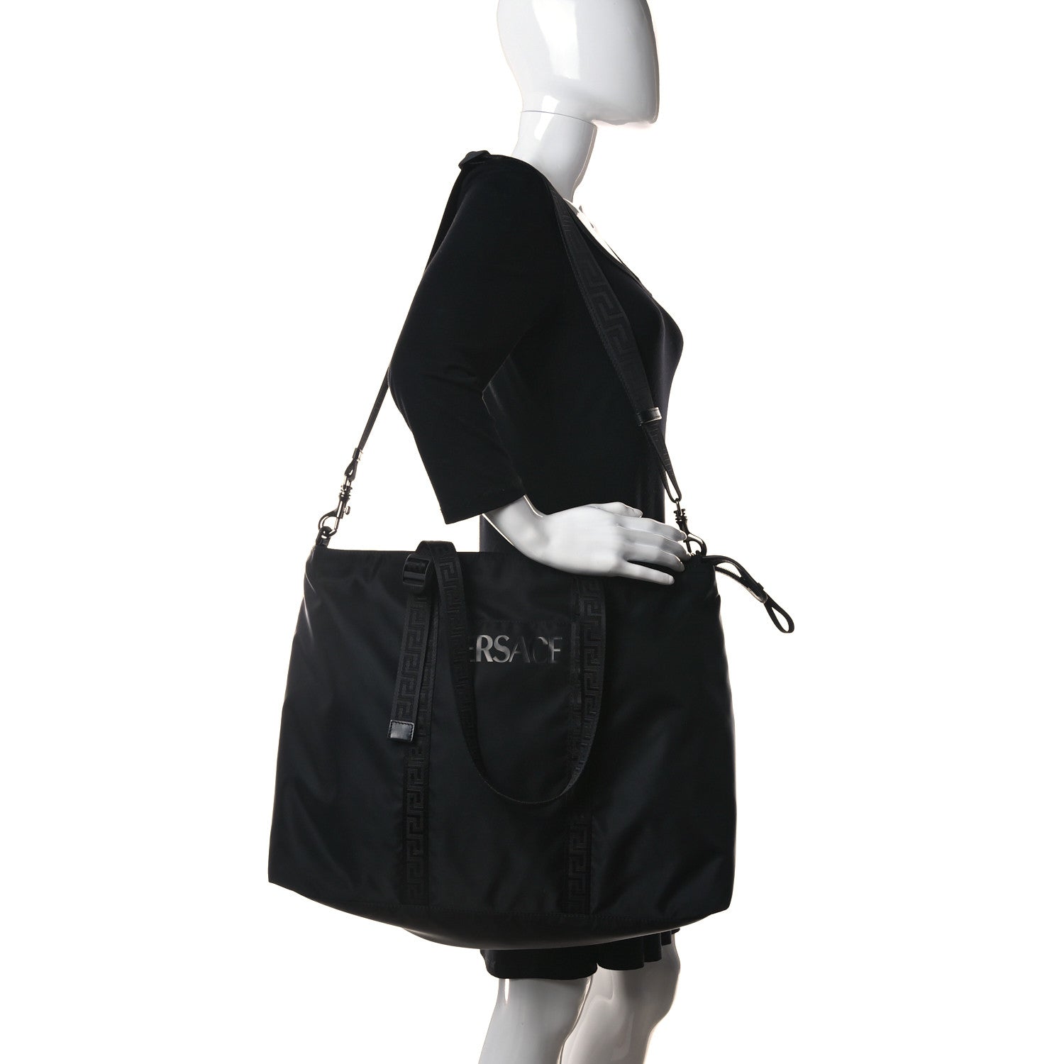 Versace Nylon La Greca Logo Tote Black 2 of 11