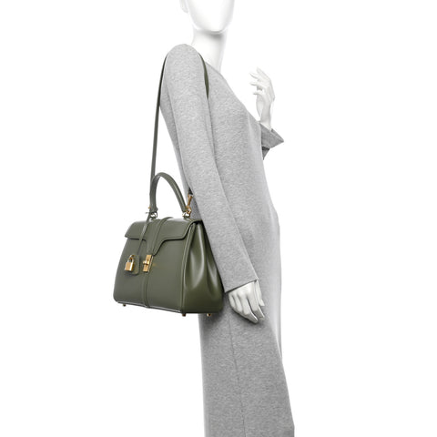 Satinated Calfskin Medium 16 Top Handle Bag Sage