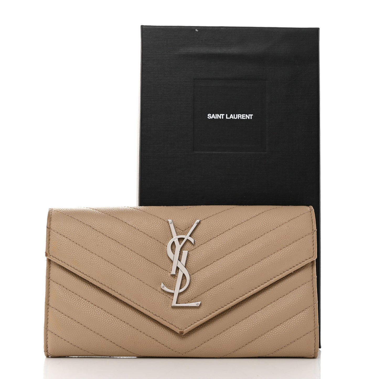 Grain De Poudre Matelasse Chevron Monogram Flap Wallet Dark Beige