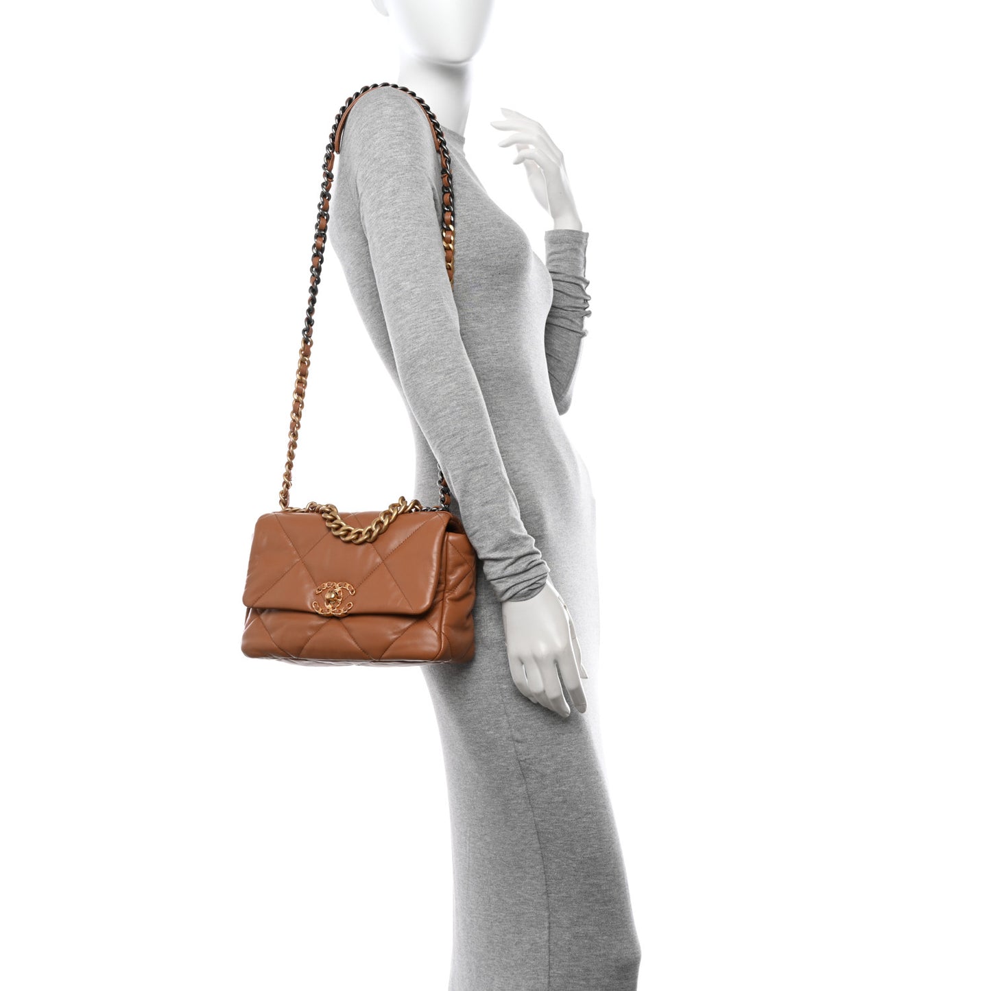 Lambskin Quilted Medium Chanel 19 Flap Brown