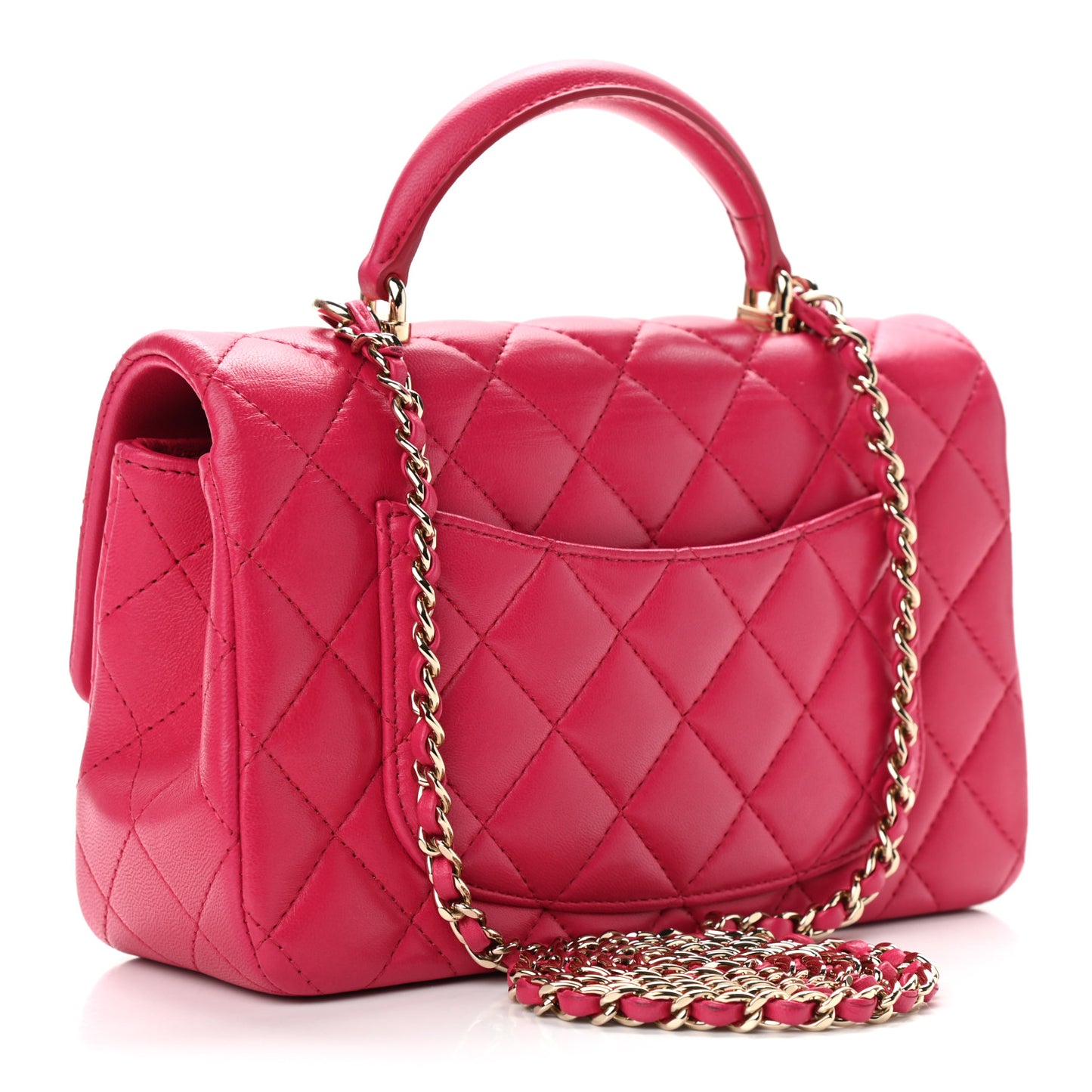 Lambskin Quilted Mini Top Handle Rectangular Flap Dark Pink