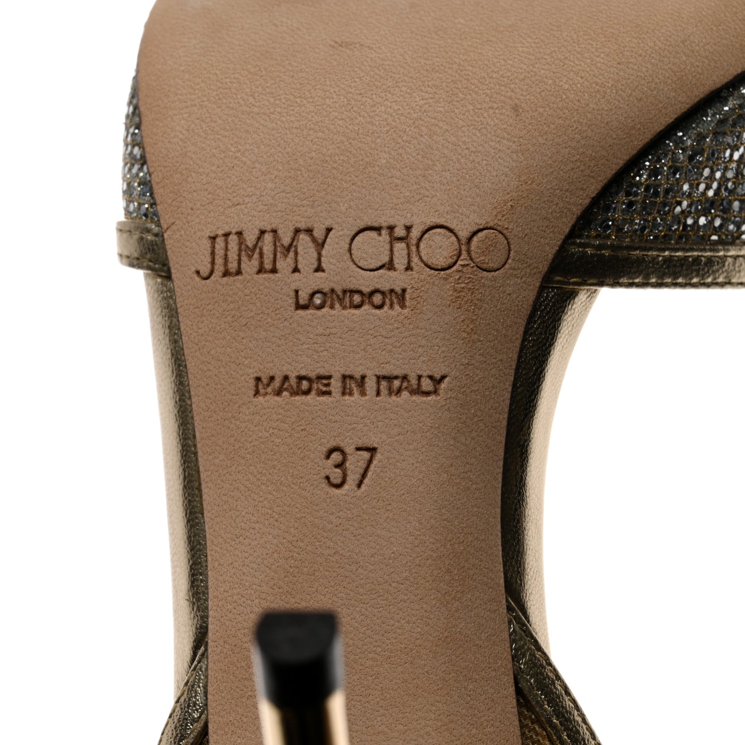 Jimmy Choo Metallic Calfskin Glitter Dyani 85 Sandals 37 Champagne 7 of 8