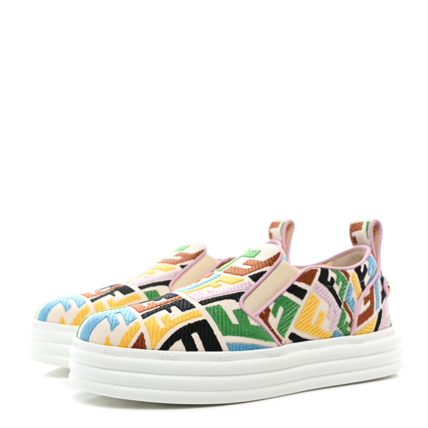 X SARA COLEMAN Canvas FF Vertigo Embroidered Womens Rise Slip On Sneakers 36 Grezzo Multicolor