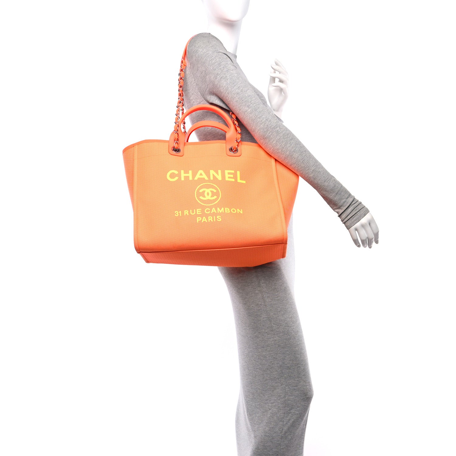 Chanel Mixed Fibers Calfskin Deauville Medium Tote Orange Yellow 2 of 11