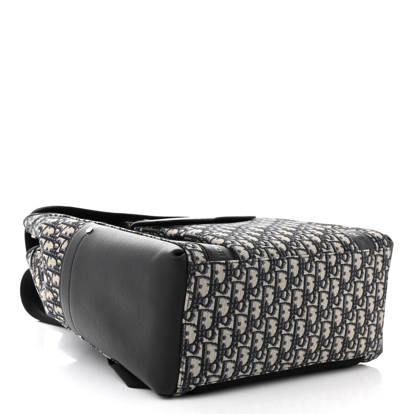 Oblique Jacquard Grained Calfskin Saddle Backpack With Flap Beige Black