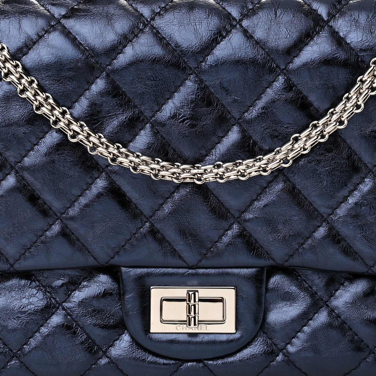 Chanel Metallic Aged Calfskin Quilted 2.55 Reissue 227 Flap Dark Navy Blue 8 of 10