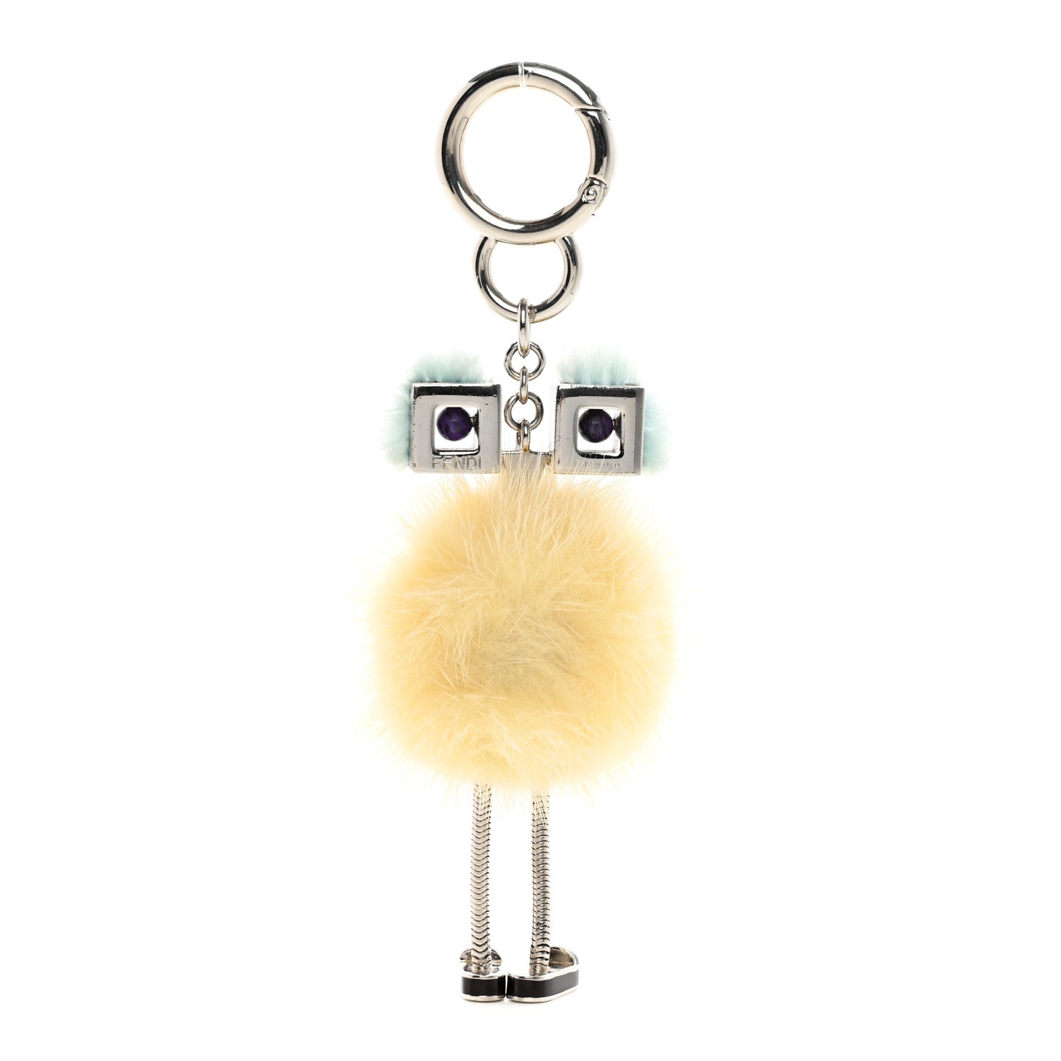 Fendi Metal Mink Fur Hypnoteyes Chick Pom Pom Bag Charm Palladium Tourmaline Pineapple 2 of 5