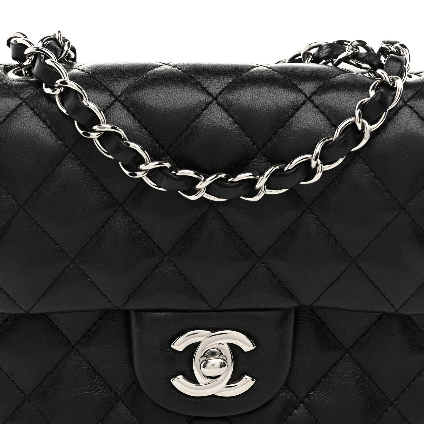Lambskin Quilted Mini Square Flap Black