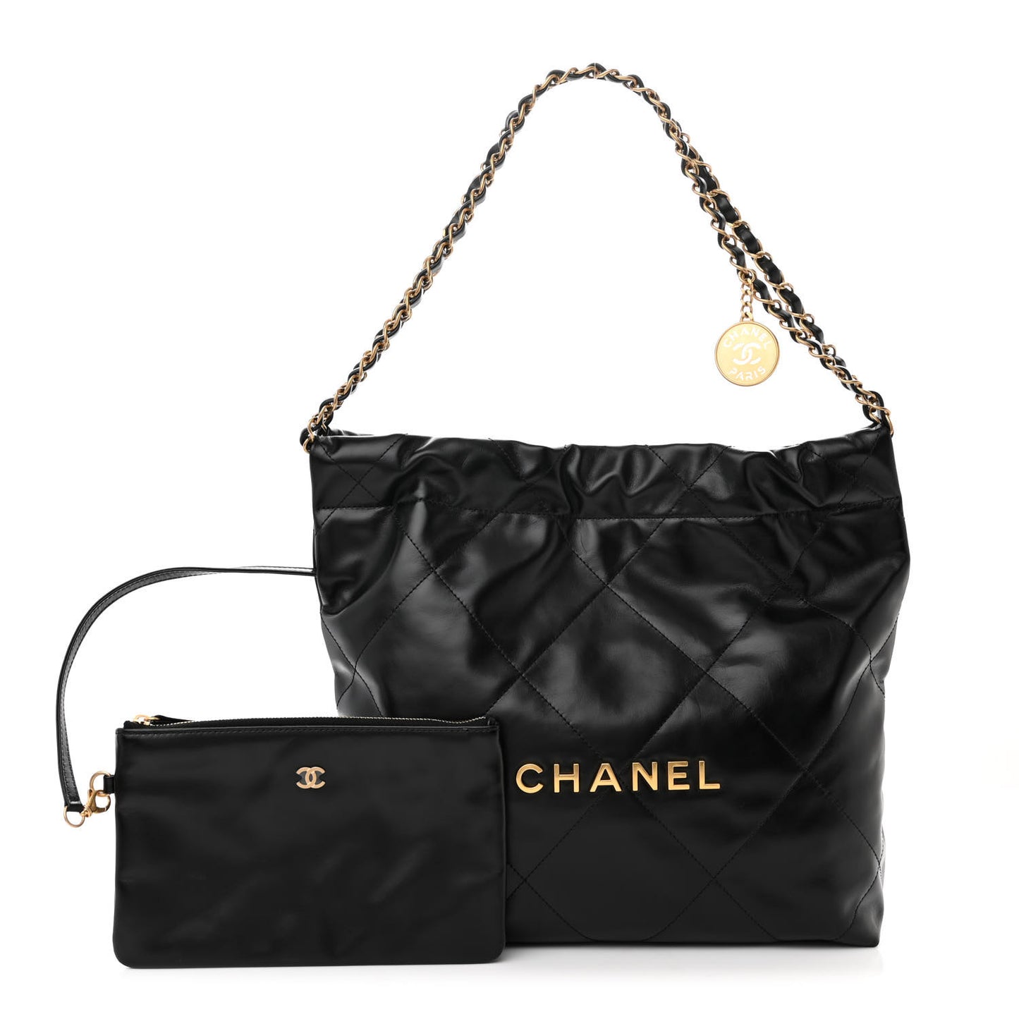 Shiny Calfskin Quilted Small Chanel 22 Black
