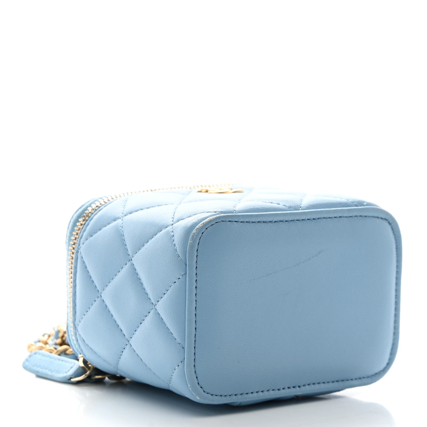 Lambskin Quilted Pearl Crush Mini Vanity Case With Chain Light Blue