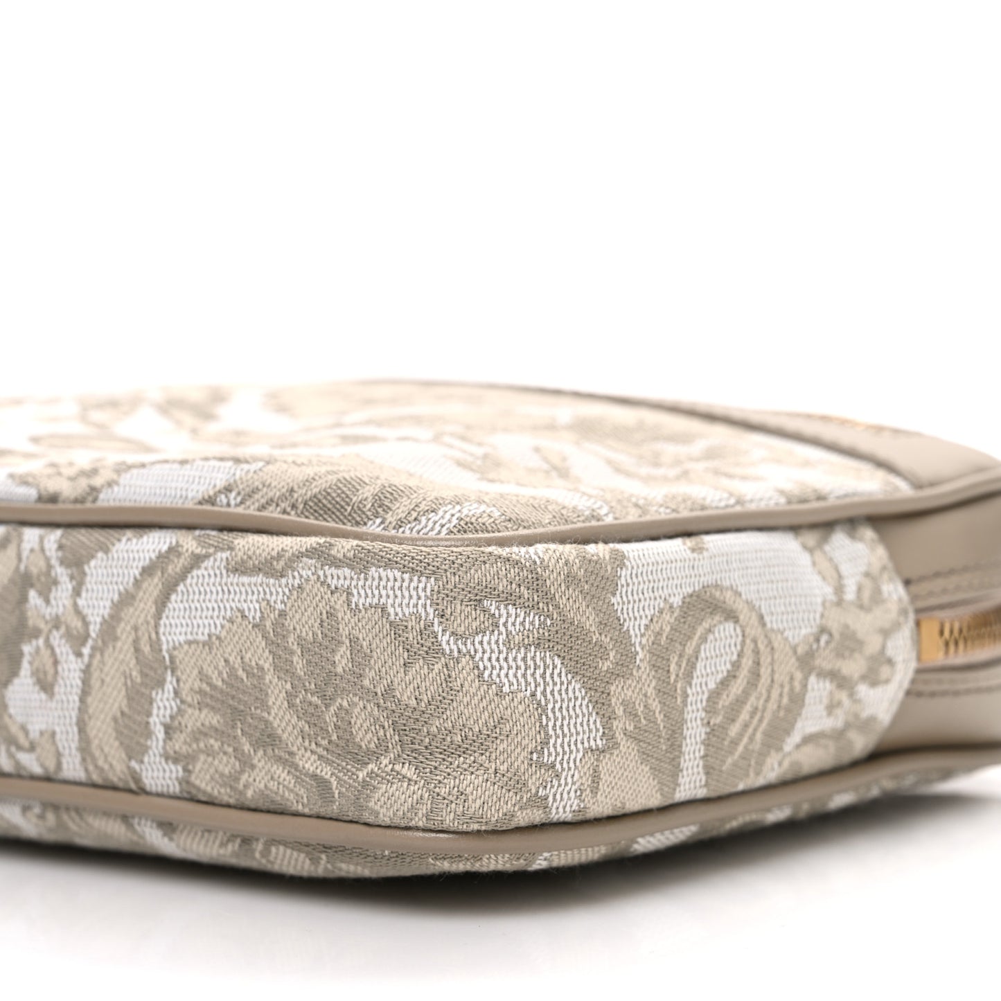 Fabric Jacquard Calfskin Barocco Wristlet Pouch Beige