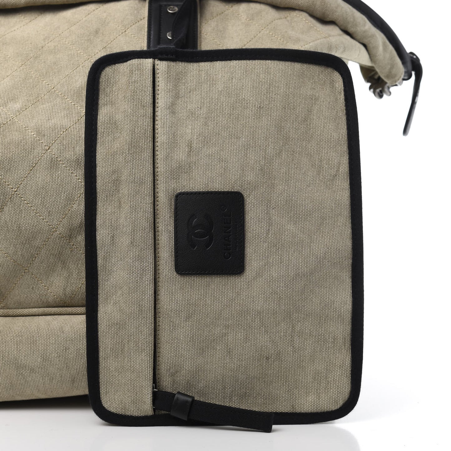 Washed Toile Calfskin Quilted Large Street Style Travel Bag Beige Black