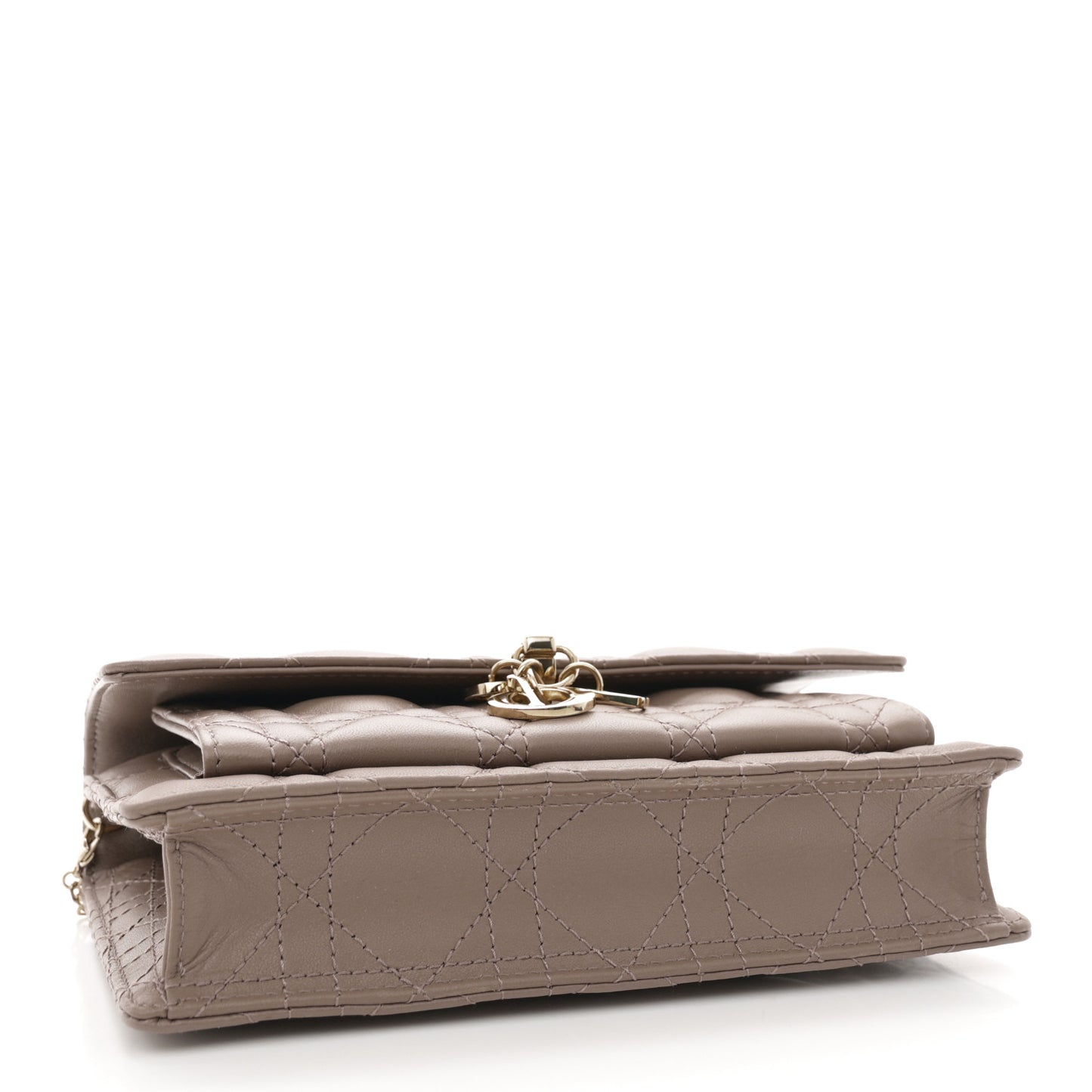 Lambskin Chain Lady Dior Chain Pouch Warm Taupe
