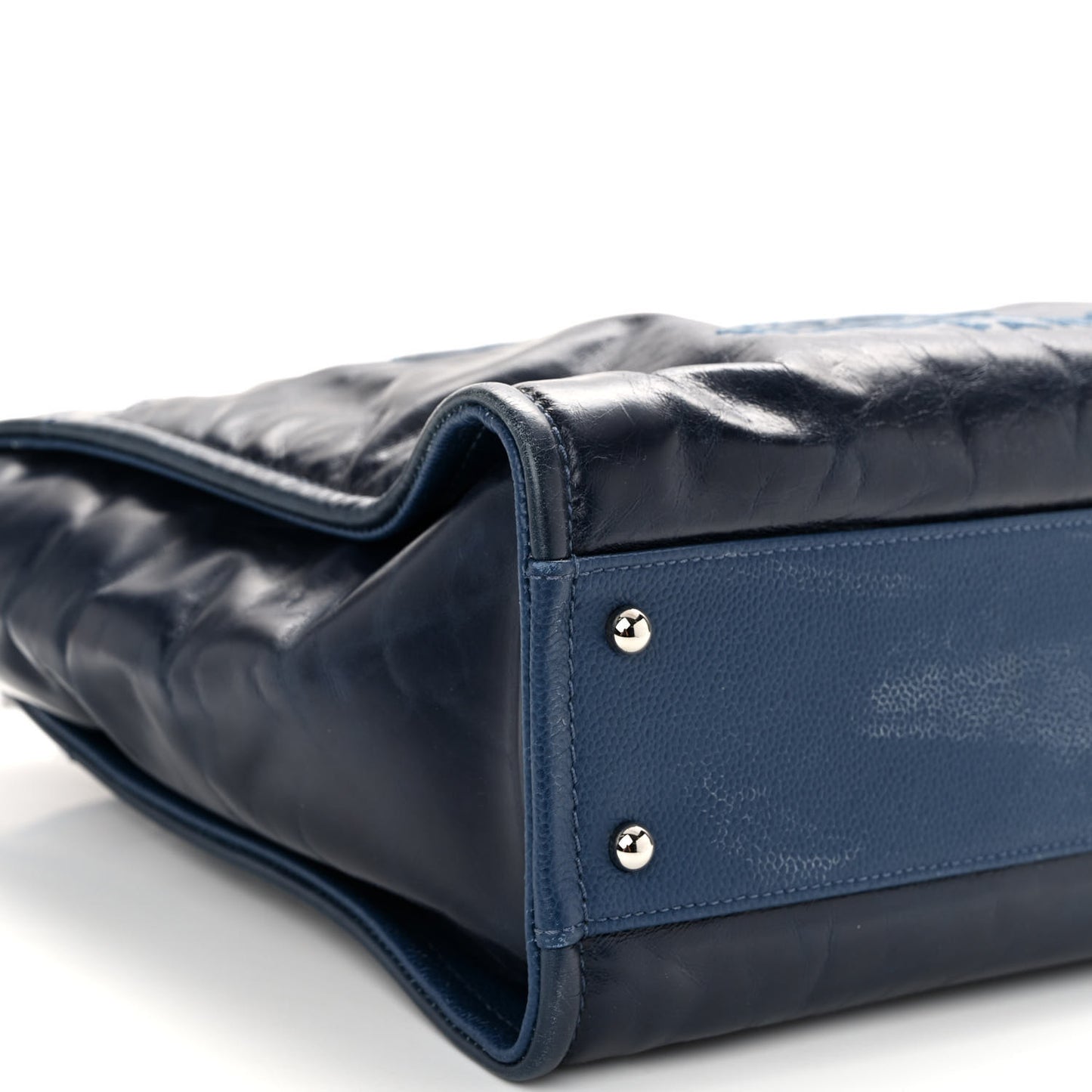 Glazed Calfskin Small Deauville Tote Blue