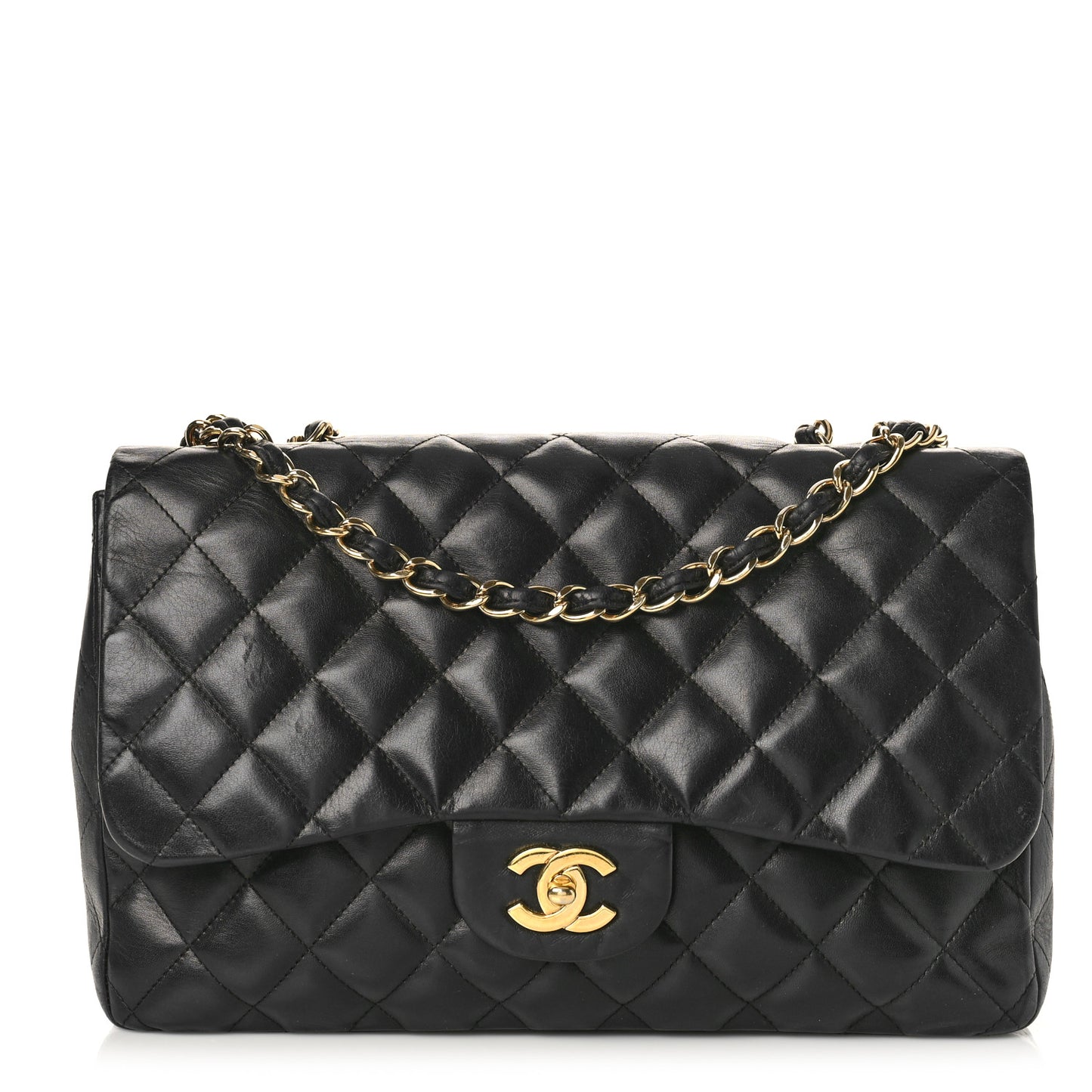 Lambskin Quilted Jumbo Single Flap Black