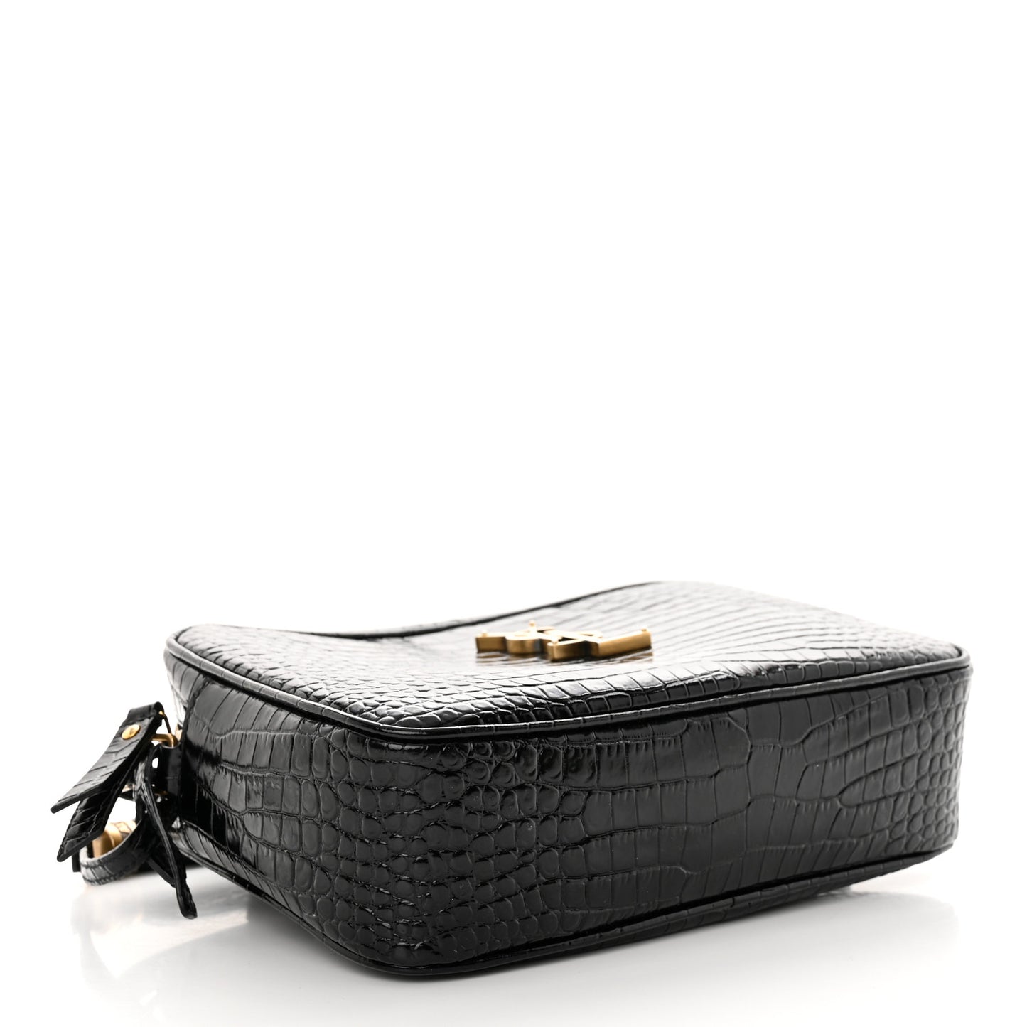 Patent Calfskin Crocodile Embossed Monogram Lou Camera Bag Black