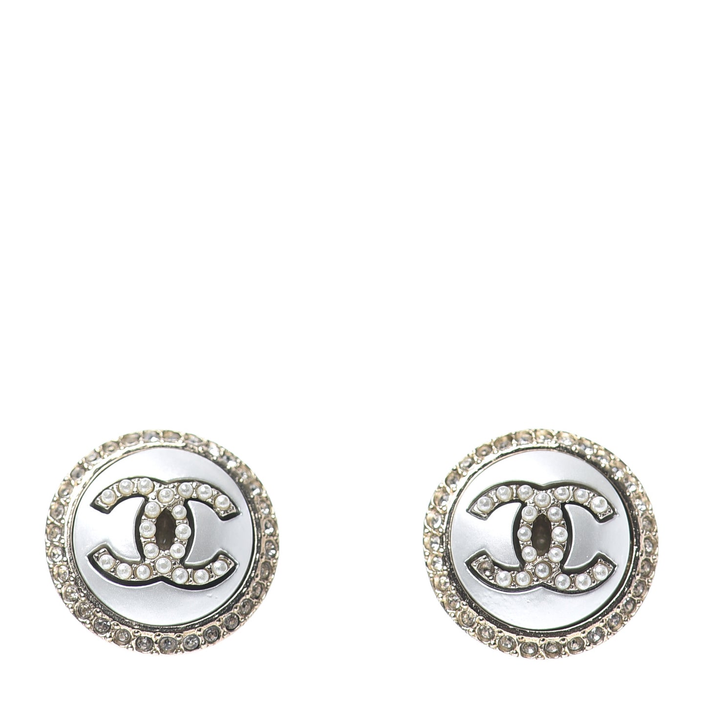 Crystal Pearl CC Round Earrings Gold