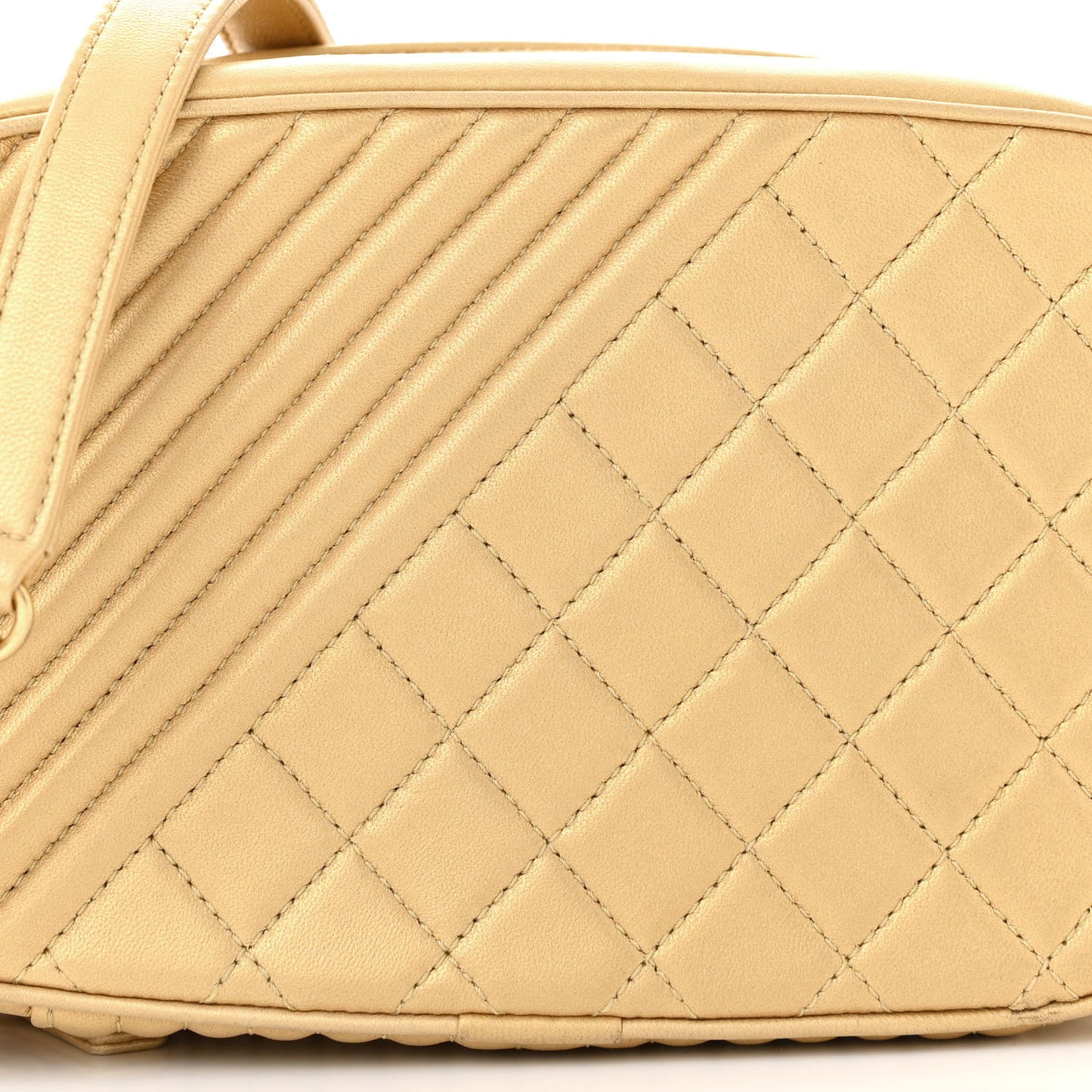 Metallic Lambskin Quilted Small Coco Boy Camera Case Gold