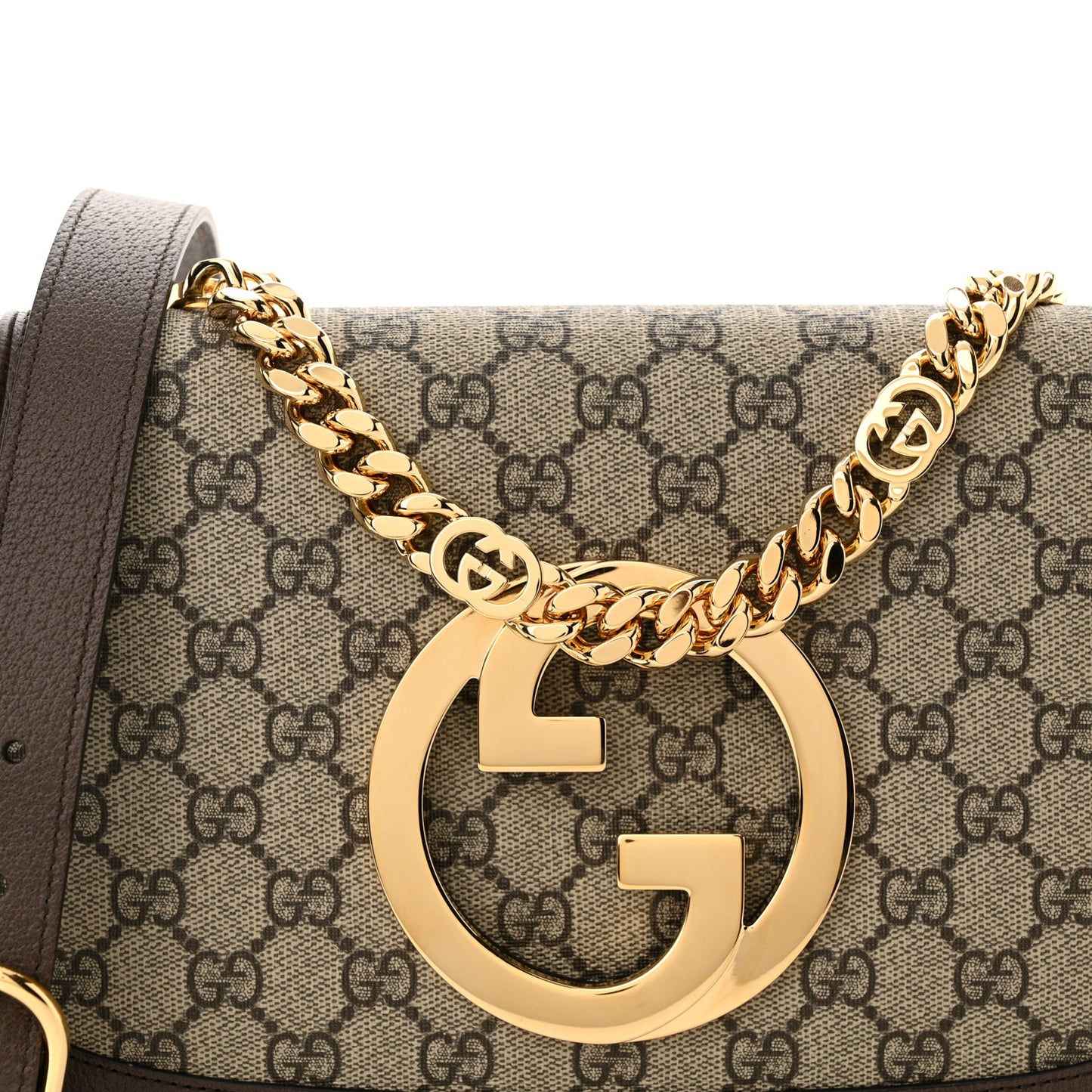 GG Supreme Monogram Textured Dollar Calfskin Blondie Chain Shoulder Flap Bag Beige Ebony New Acero