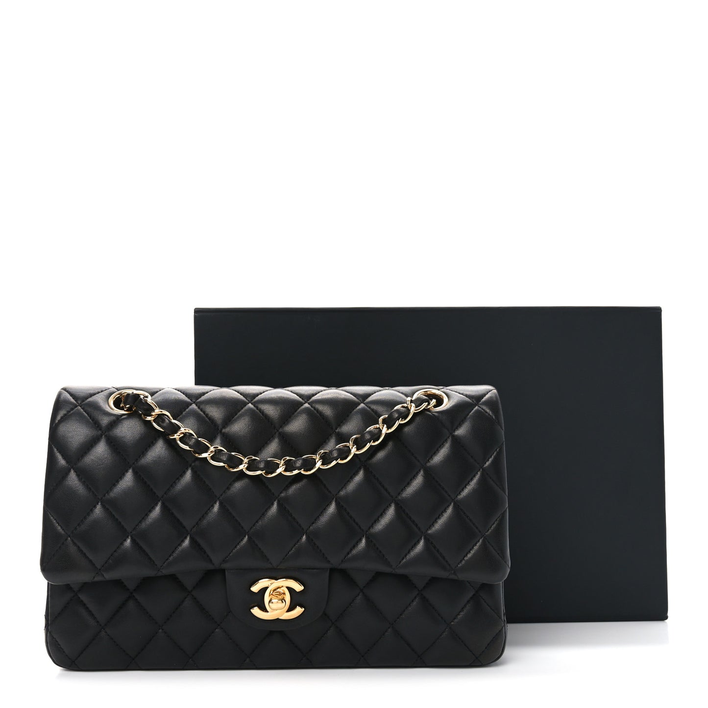 Lambskin Quilted Medium Double Flap Black