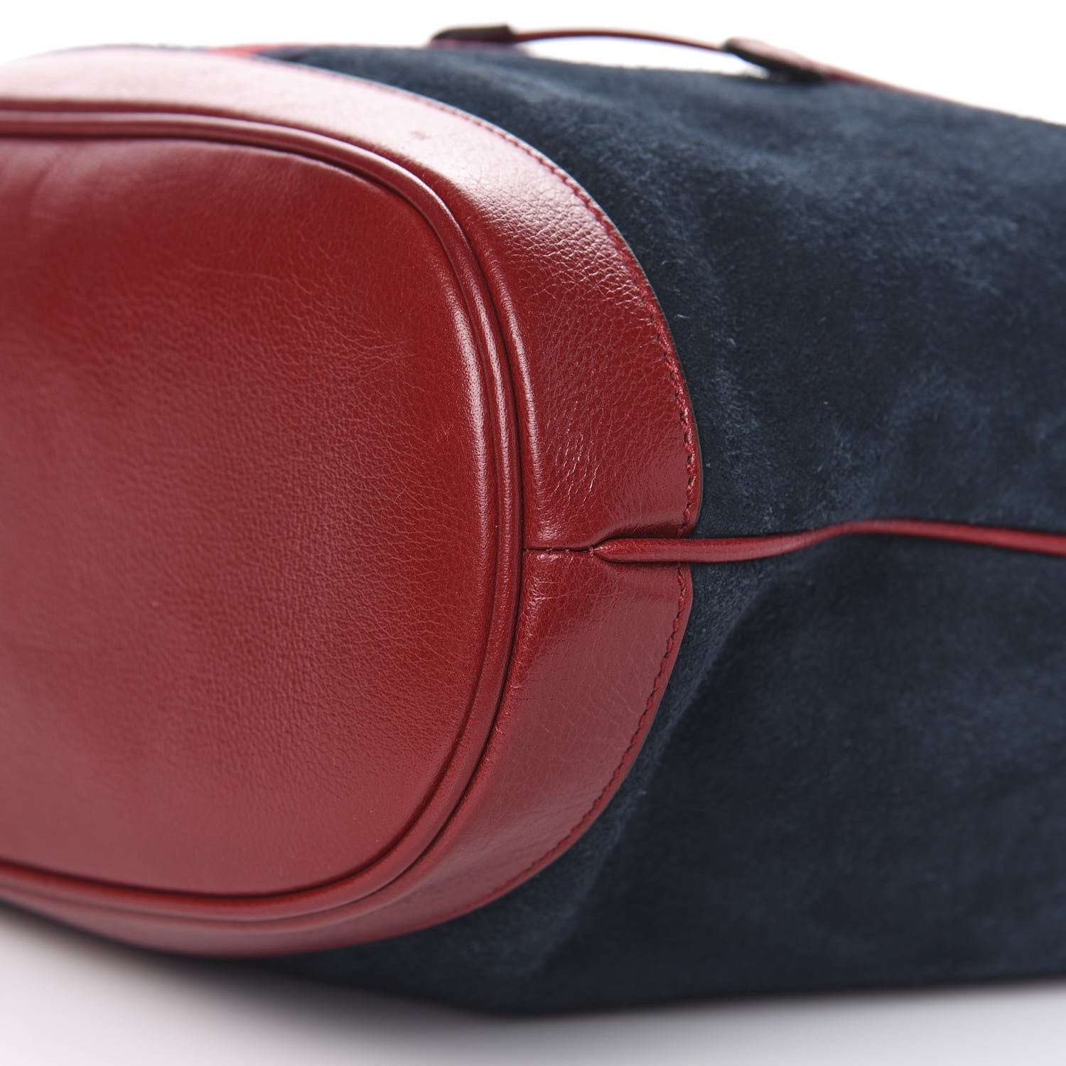 Gucci Suede Calfskin Web Medium Rajah Bucket Bag New Blue Romantic Cherry 9 of 10