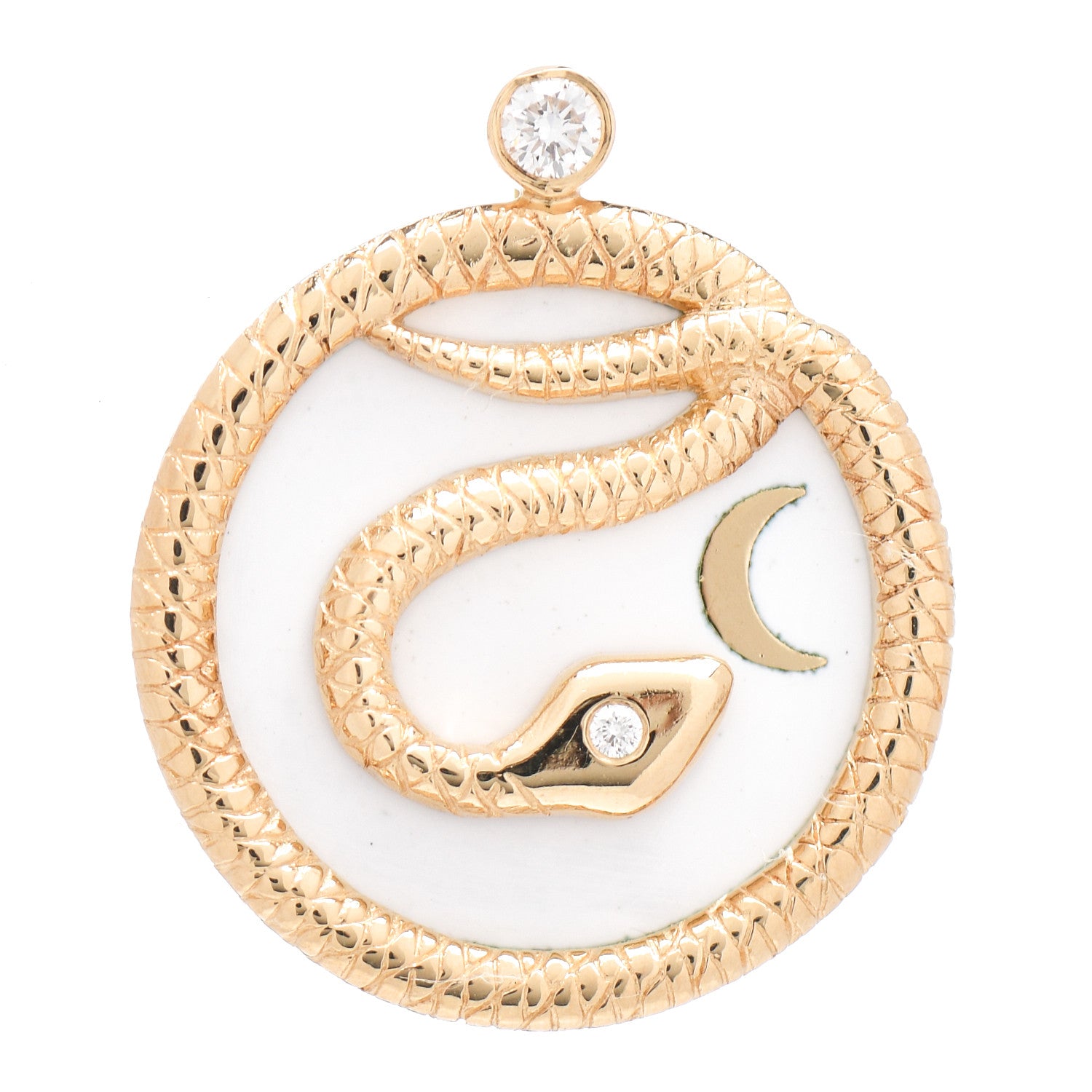 Foundrae 18K Yellow Gold Diamond Champleve Enamel Medium Wholeness Snake Medallion Pendant 1 of 3