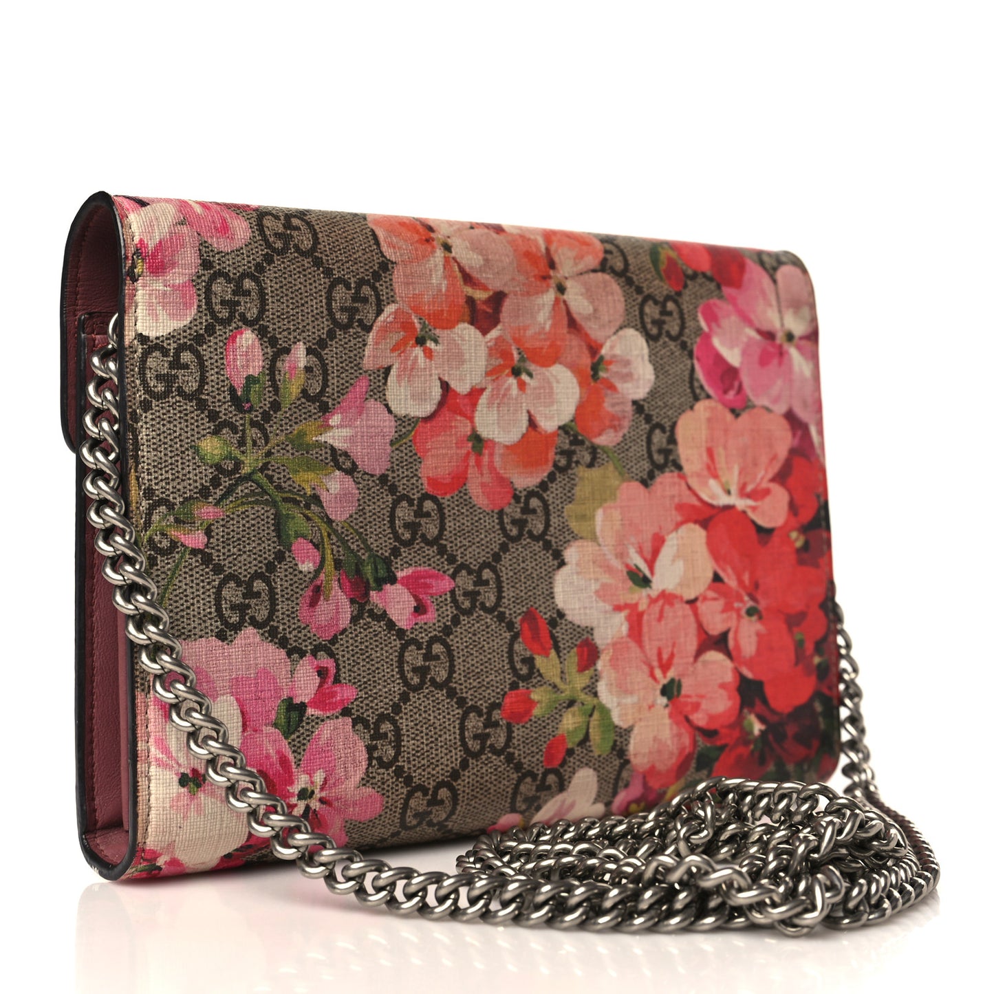 GG Supreme Monogram Blooms Mini Dionysus Chain Wallet Beige Multicolor Dry Rose