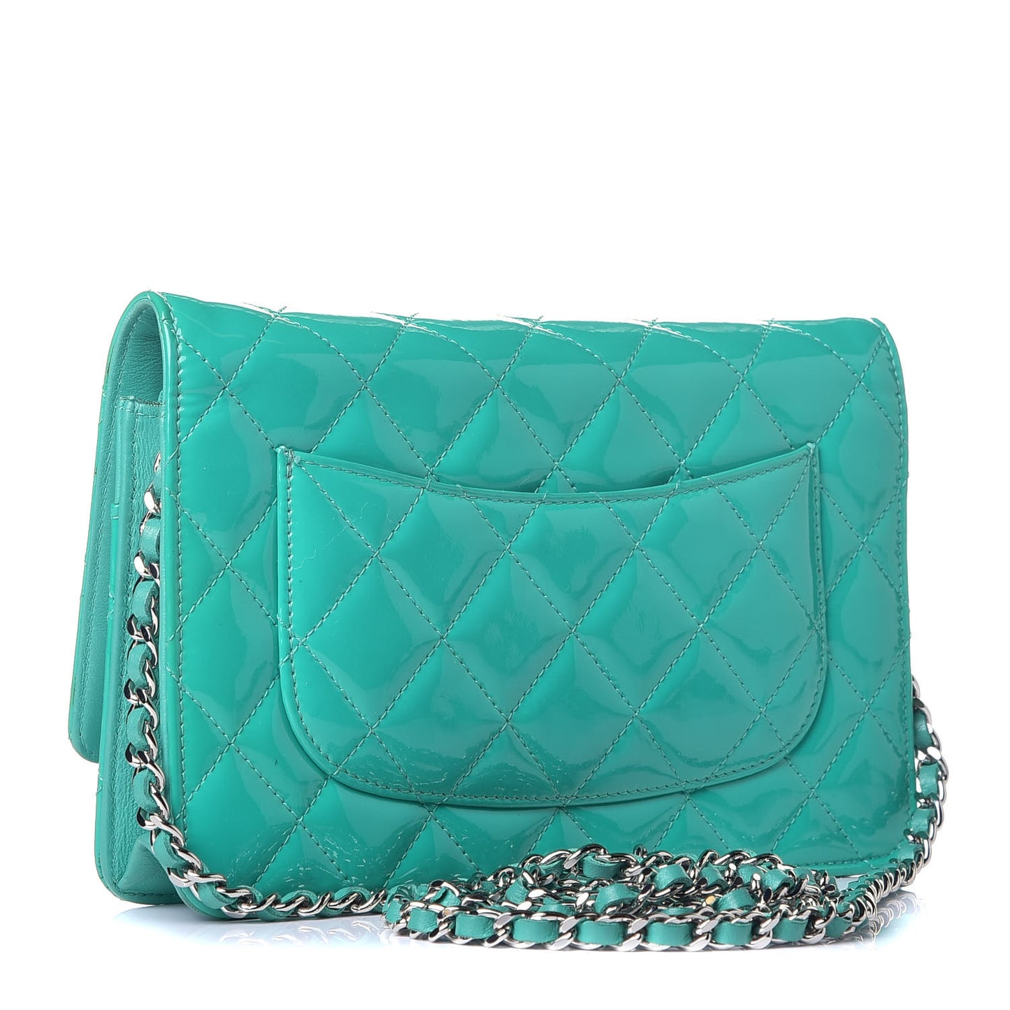 Patent Quilted Wallet On Chain WOC Blue