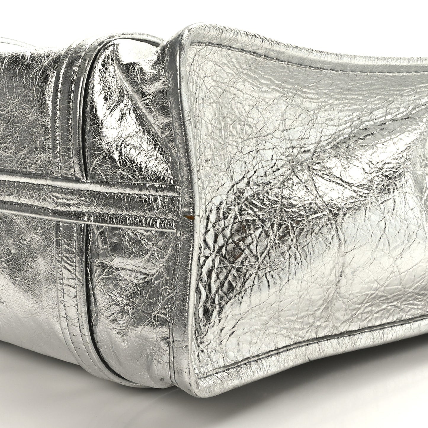 Metallic Calfskin S Bazar Shopper Tote Silver Hardware