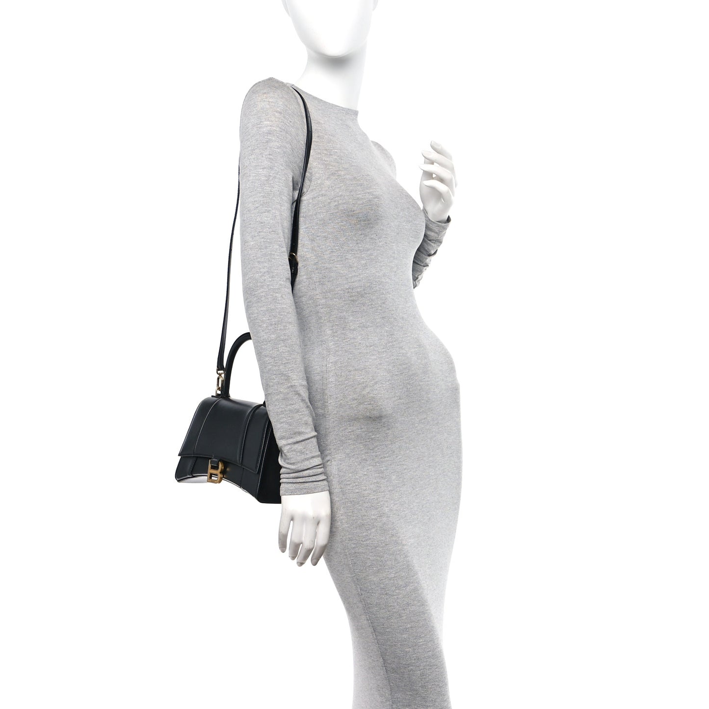 Shiny Box Calfskin Small Hourglass Top Handle Bag Black
