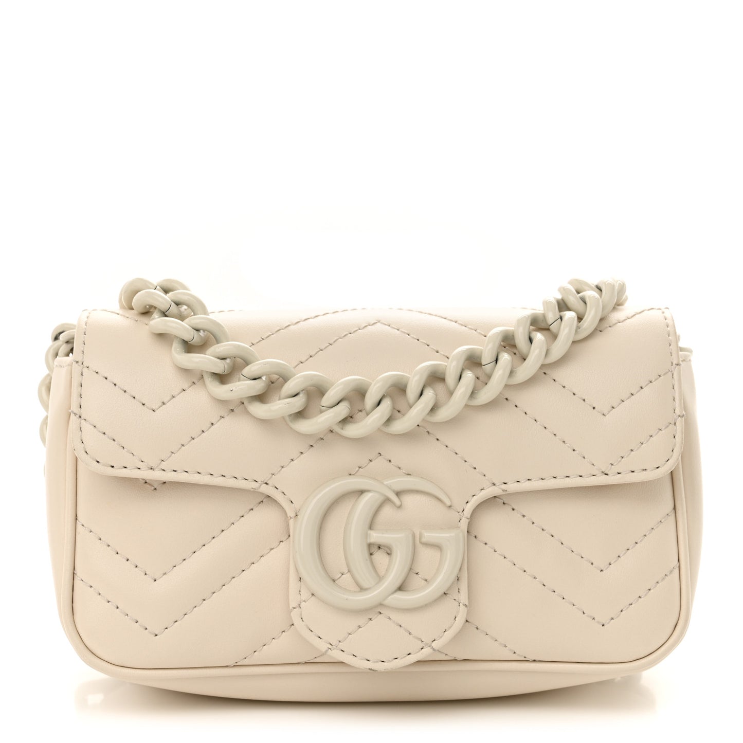 Calfskin Matelasse Monochrome GG Marmont Chain Belt Bag Mystic White