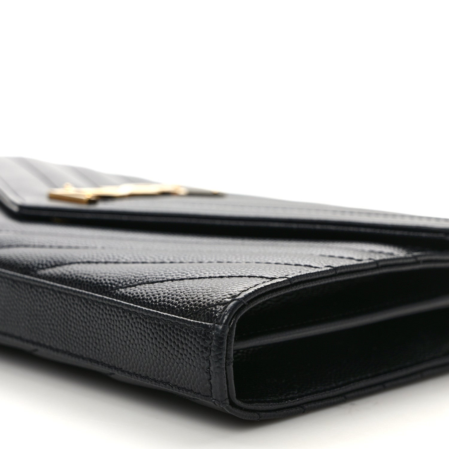 Saint Laurent Grain De Poudre Matelasse Chevron Monogram Chain Wallet Black 9 of 12
