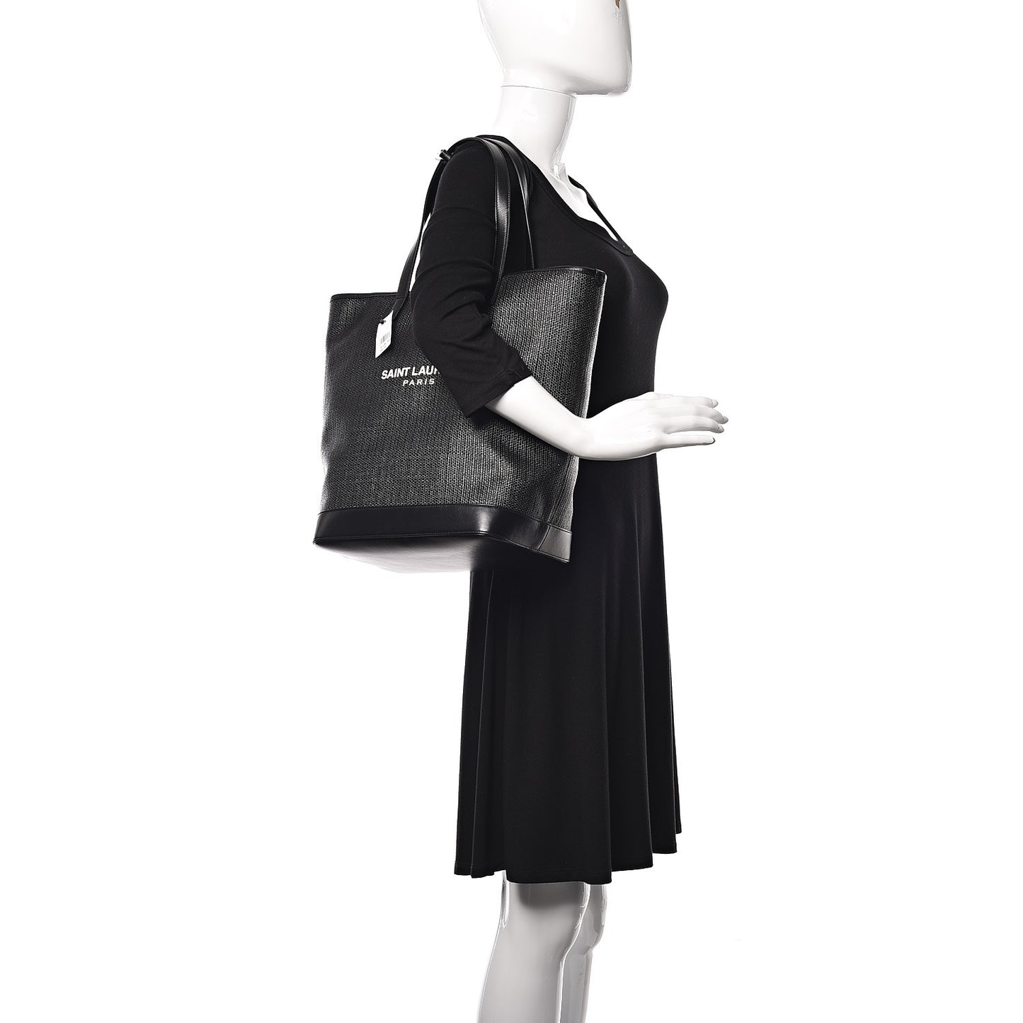 Linen Canvas Teddy Shopping Bag Black