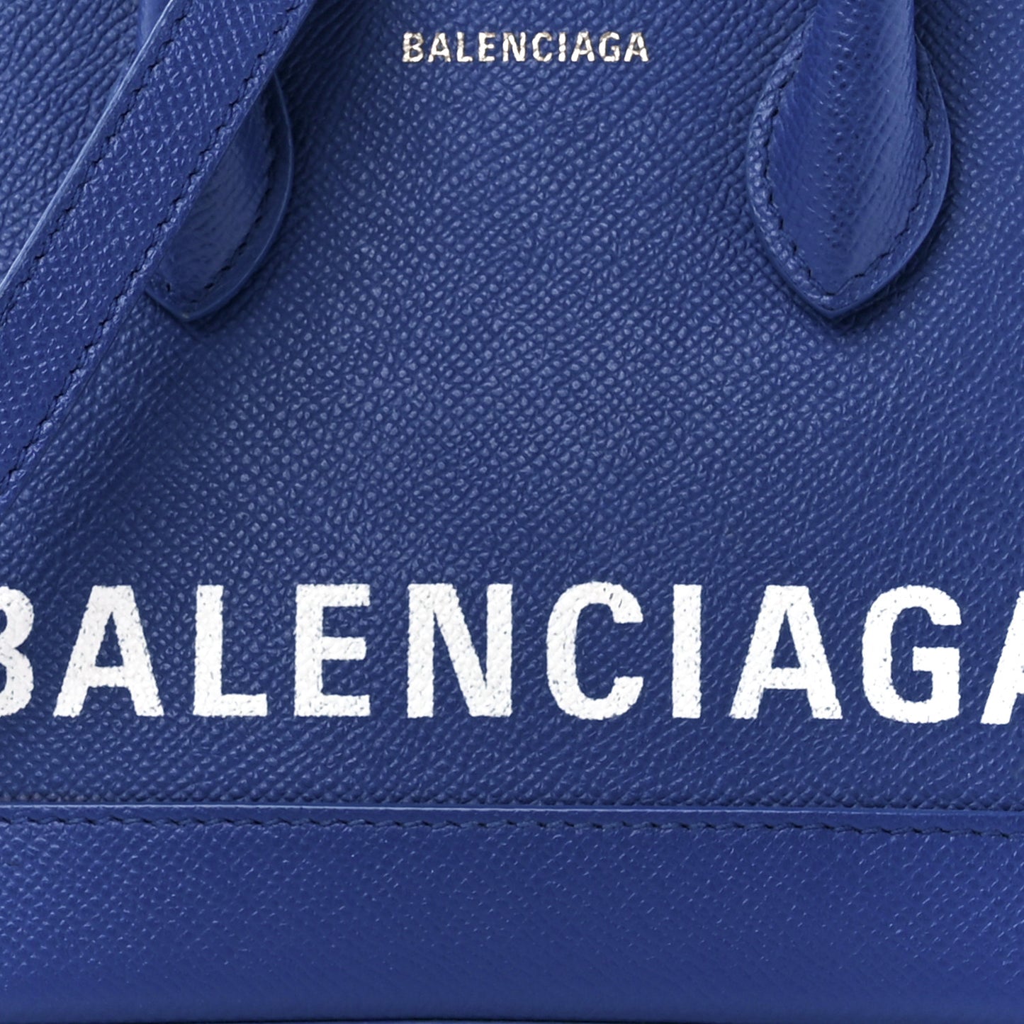 Signature Grained Calfskin Logo XXS Ville Top Handle Bag Bleu Roi White